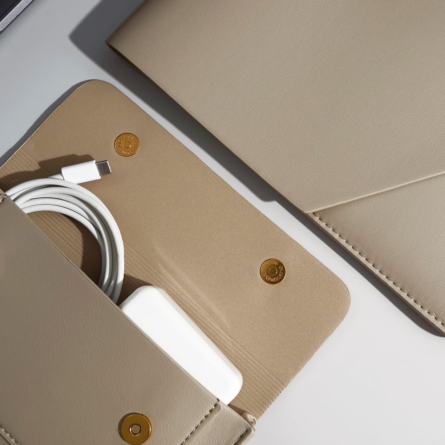 PU Leather Laptop Sleeve 16 Inch Compatible with New MacBook Pro 16 A2991 A2780, MacBook Pro 15, Surface Book 15, Dell XPS 15 with Small Pouch, Mouse Pad and Cord Organizer Color Khaki