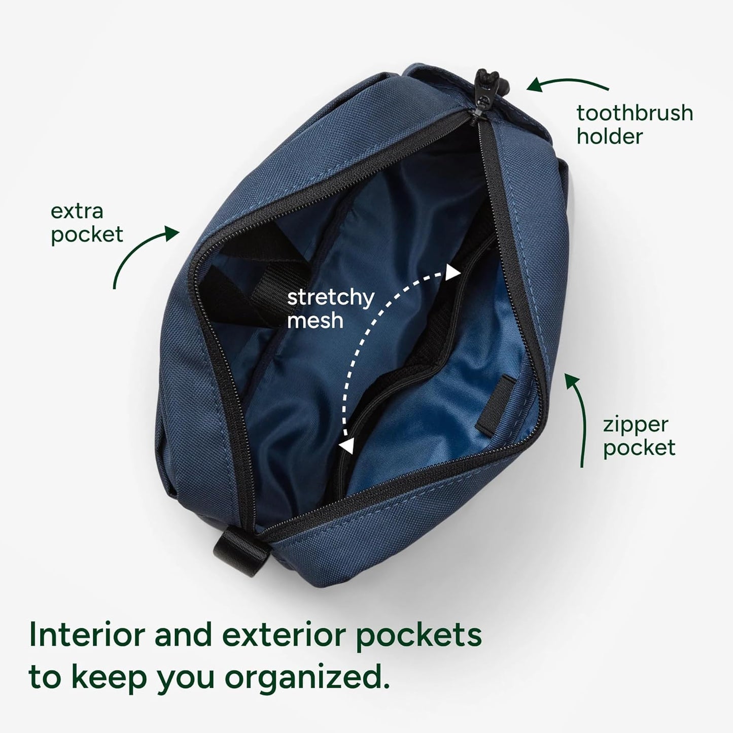 Halfday Sidecar Toiletry Bag | Travel Organizer for Men & Women with Waterproof Pouch, Mesh Pockets, Toothbrush Holder, Hanging Loop (Lightweight, Durable, Water-Resistant), Marine