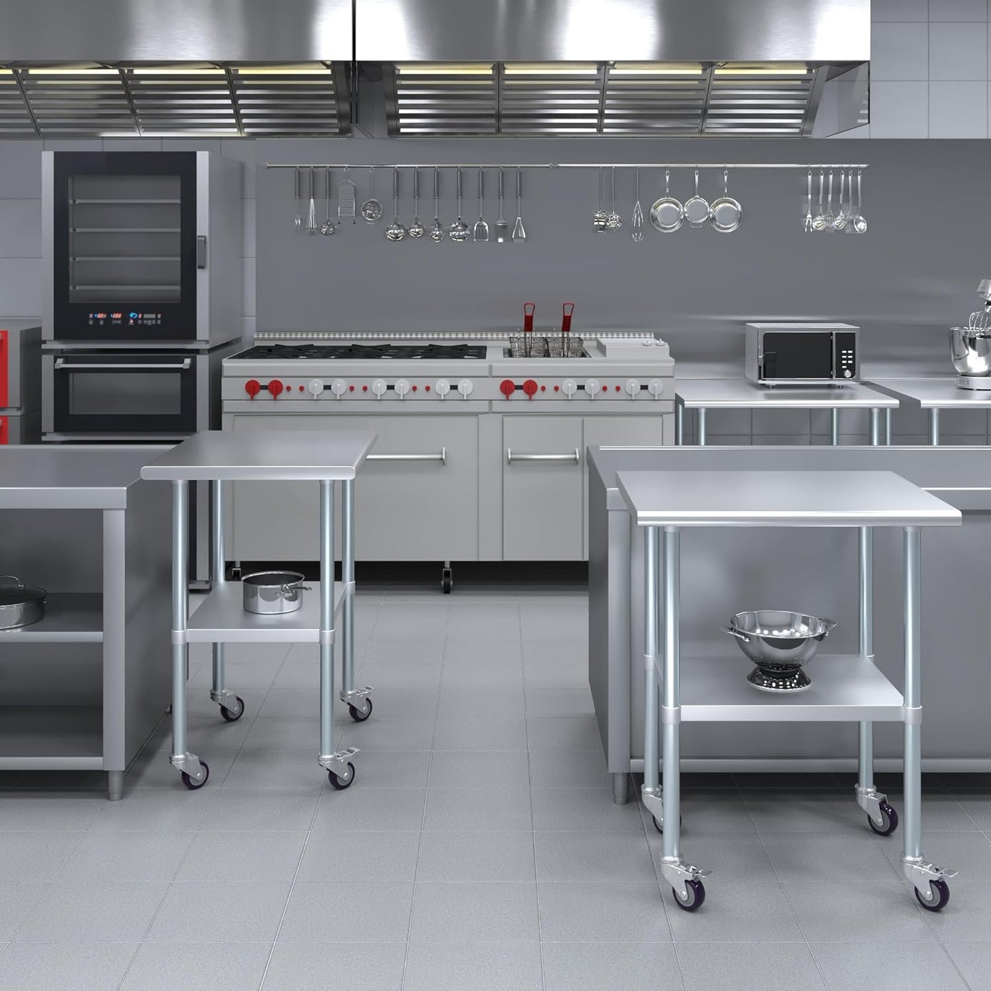 AmGood 30" Long x 24" Deep Stainless Steel Table with Casters