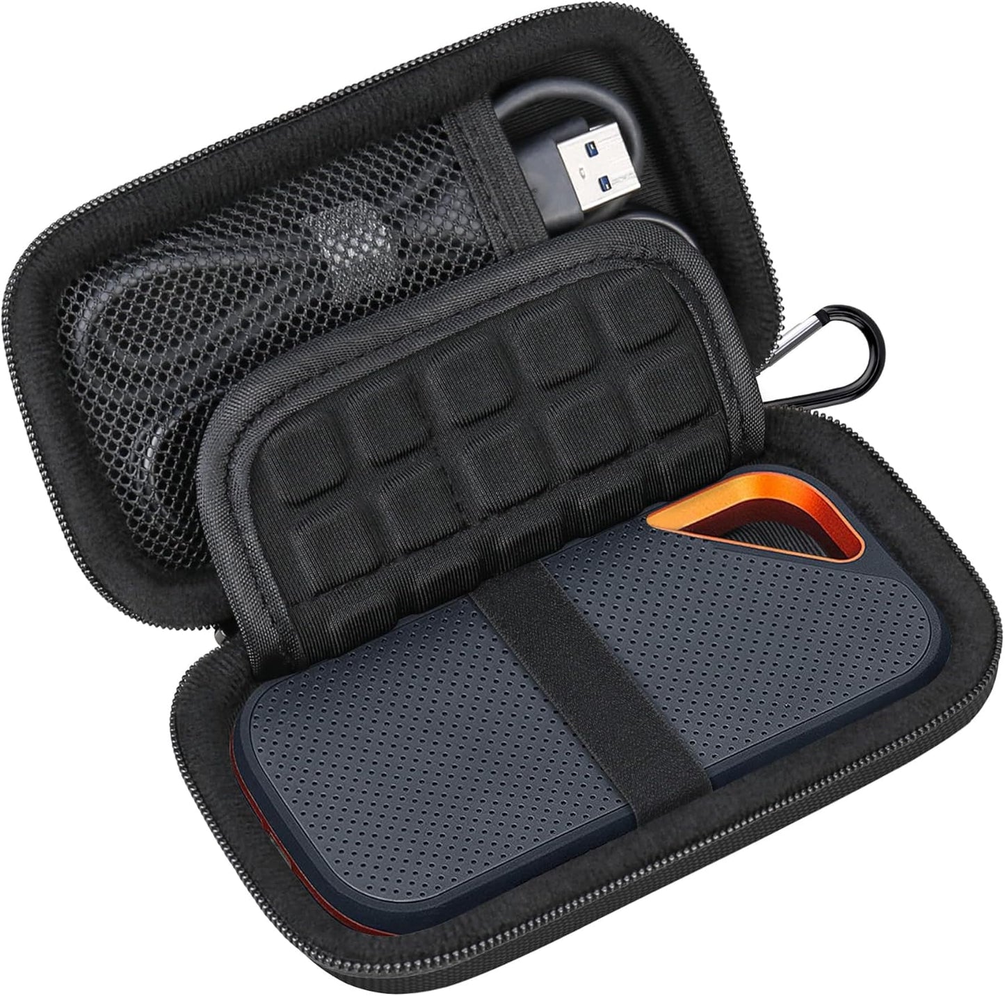 Lacdo Hard Carrying Case for SanDisk Extreme Pro/SanDisk Extreme Portable External SSD 500GB 1TB 2TB 4TB 8TB USB-C Solid State Drive EVA Shockproof Protective Storage Travel Bag, Black+Black