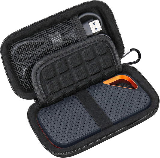 Lacdo Hard Carrying Case for SanDisk Extreme Pro/SanDisk Extreme Portable External SSD 500GB 1TB 2TB 4TB 8TB USB-C Solid State Drive EVA Shockproof Protective Storage Travel Bag, Black+Black