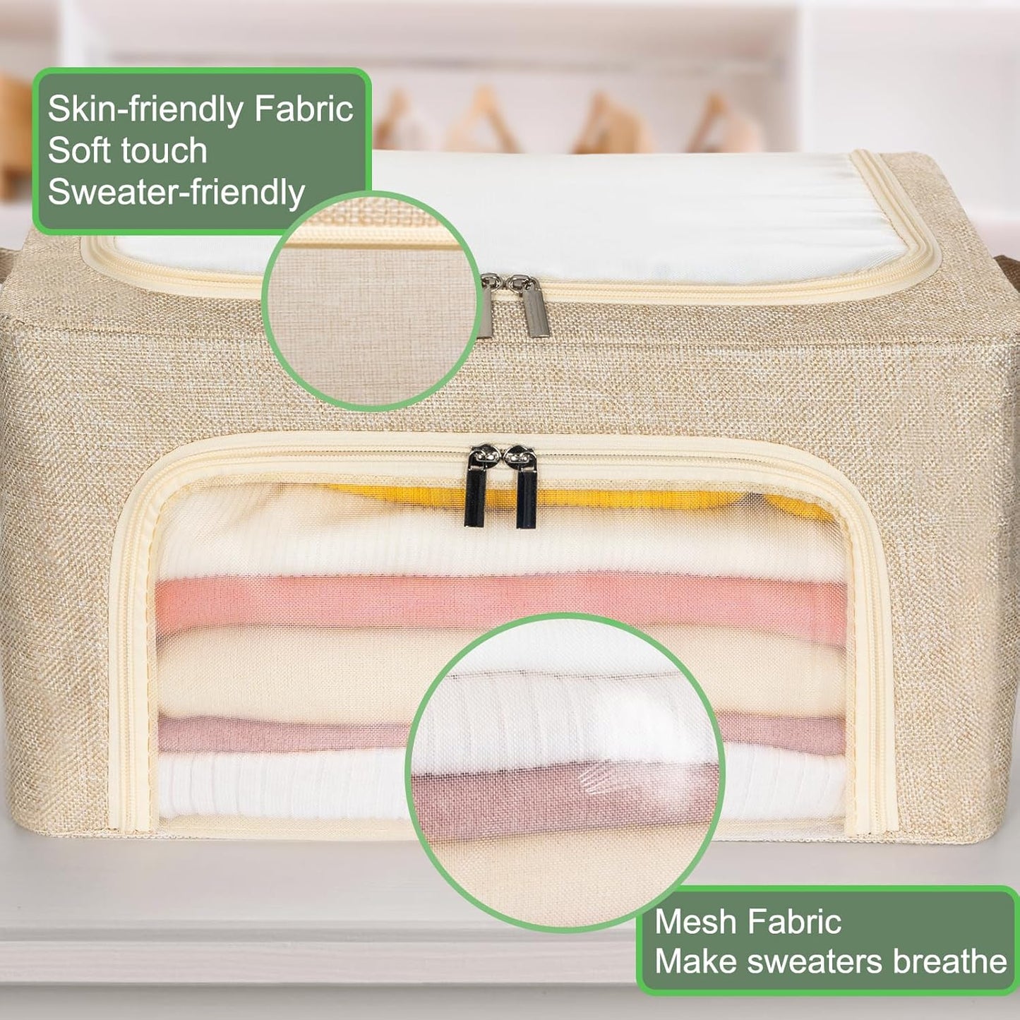 66L Large Cashmere Sweater Storage Bags | With 2 Bags of Natural Cedar Ball | Breathable Cashmere Garment Bag for Merino Wool/Knit Sweater, Stackable Knitwear Wool Clothes Storage Organizer Pouch