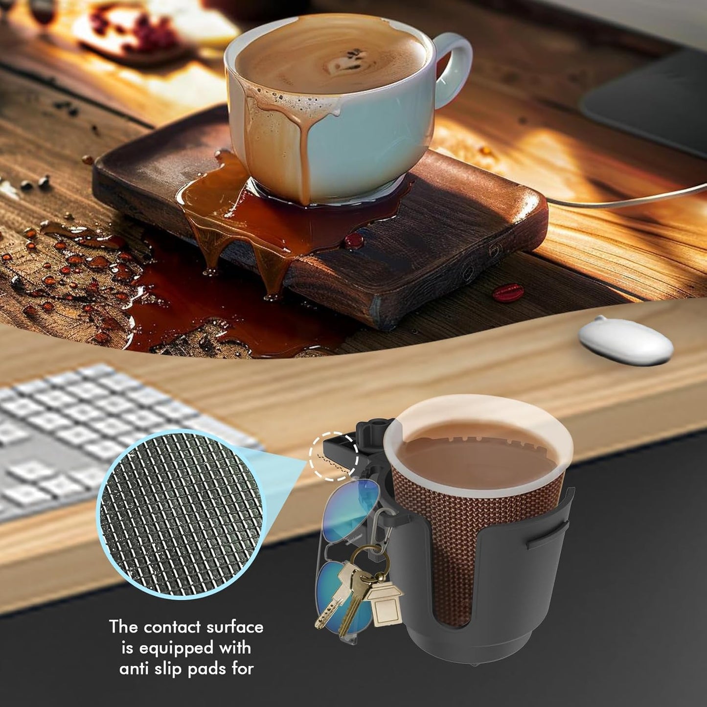 Desk Cup Holder, Anti-Spill Table Cup Holder for Water Bottles, Wheelchairs, Workstations, Gaming Desk Accessories. (Green, Medium)