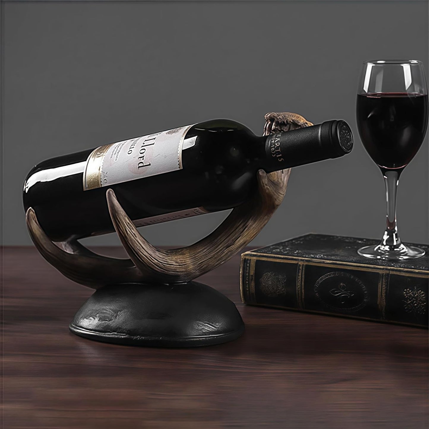Antler Wine Bottle Rack, Rustic Resin Countertop Single Wine Bottle Holder, Practical Home Tabletop Decor Craft for Living Room, Dining Room, Cellar, and Bar