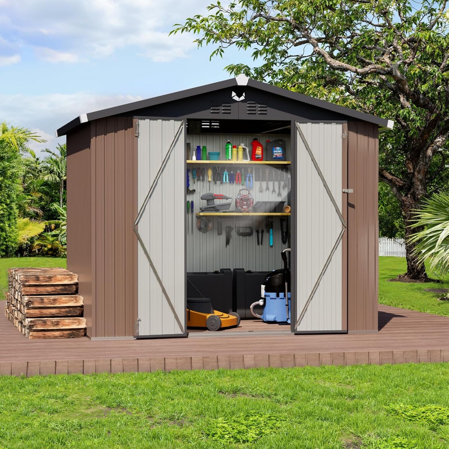 Metal Storage Shed,Outdoor Storage Building 8x6,Large Backyard Shed with Lockable Door,Waterproof Outside Storage Shed