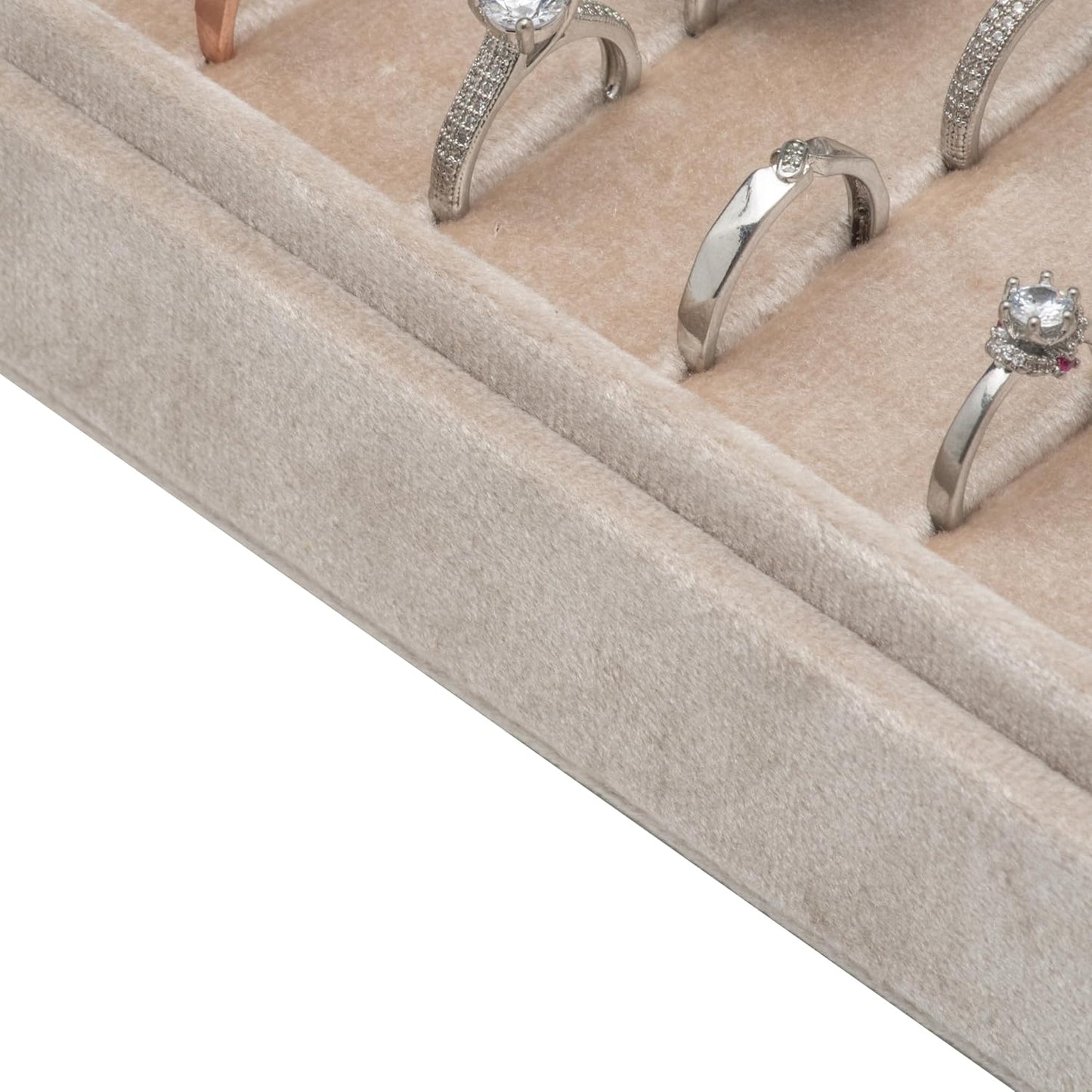 Velvet Ring Organizer Display Tray Jewelry Box Earring Holder Case for Wedding Birthday Christmas Day (Beige)
