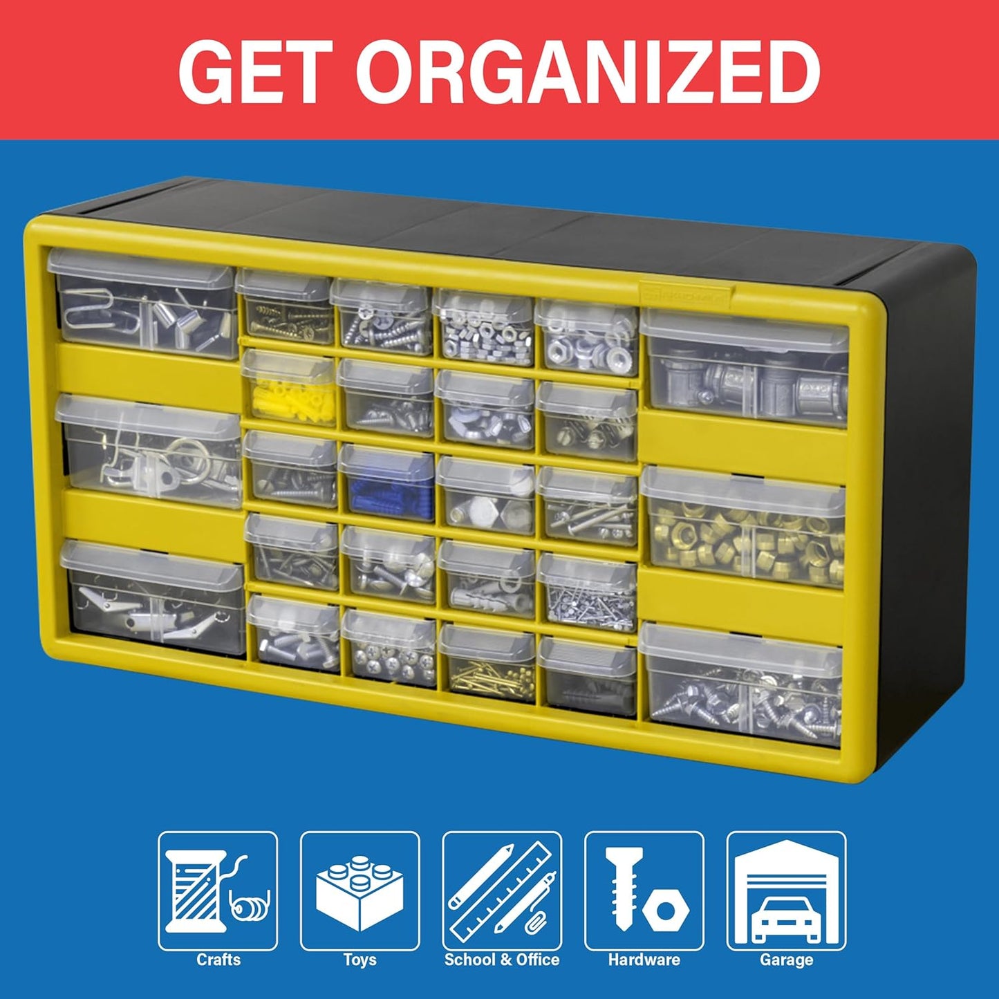 Akro-Mils 26-Drawer Plastic Drawer Storage Cabinet for Garage Organization, Bead Organizer, Building Bricks Storage, Teacher Toolbox, Makeup Organizer, 20" W x 6" D x 10" H, 10726 Black