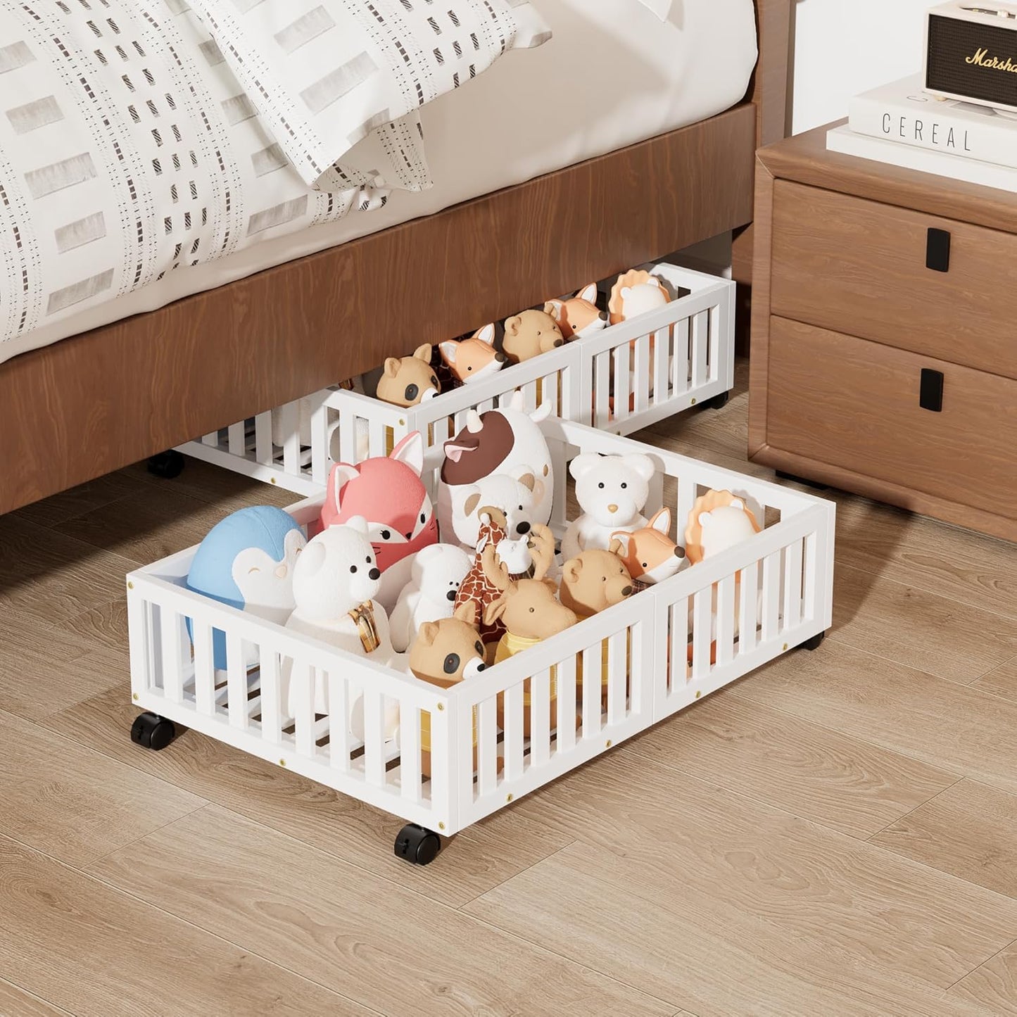 Bamboo Under Bed Storage with Wheels,Rolling Underbed Shoe Organizer Box for Shoes,Blankets,Toys,Clothes Container Space-Saving Bins for Bedroom,Closet,Dorm,Nursery