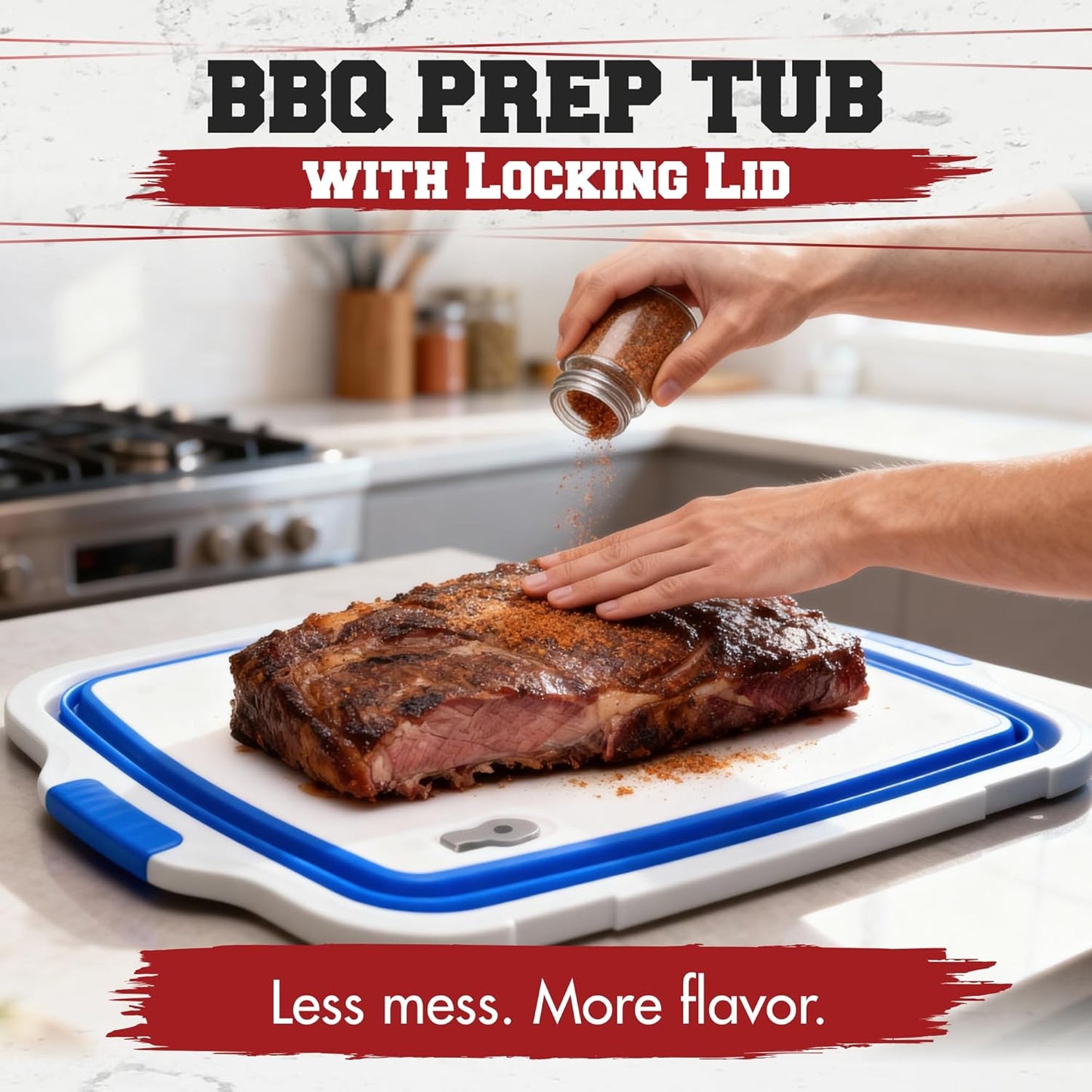 KITCHEN PERFECTION Collapsible XL Smoker & BBQ Prep Tub with Locking Lid & Cutting Board - Grill Caddy Container for Meat Marinating & Brine Perfect For Brisket, Turkey & Ribs - Best Gift For Men