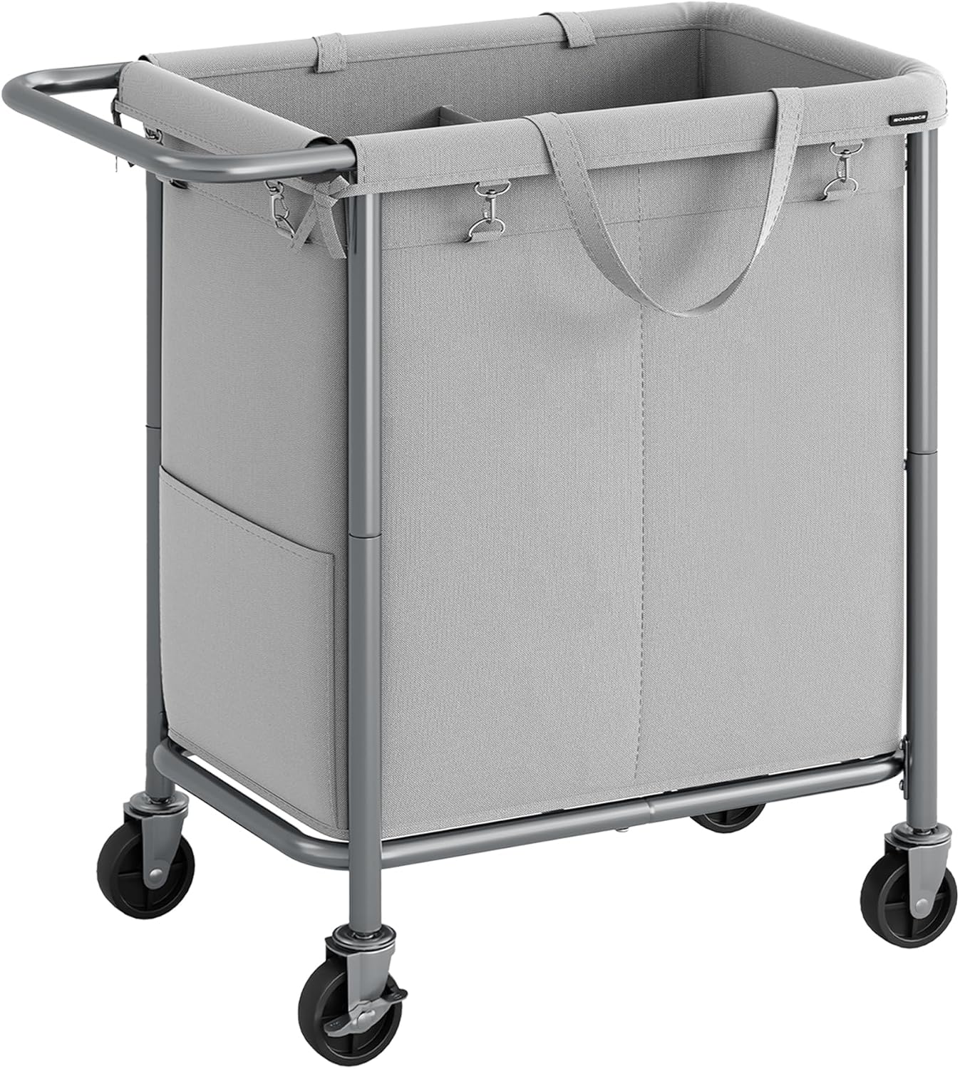SONGMICS Laundry Basket with Wheels, 2-Section Rolling Laundry Hamper, 37 Gallons (140 L), Removable Liner, Steel Frame with Handle, 27.2 x 15.4 x 31.9 Inches, Dove Gray URLS004G01