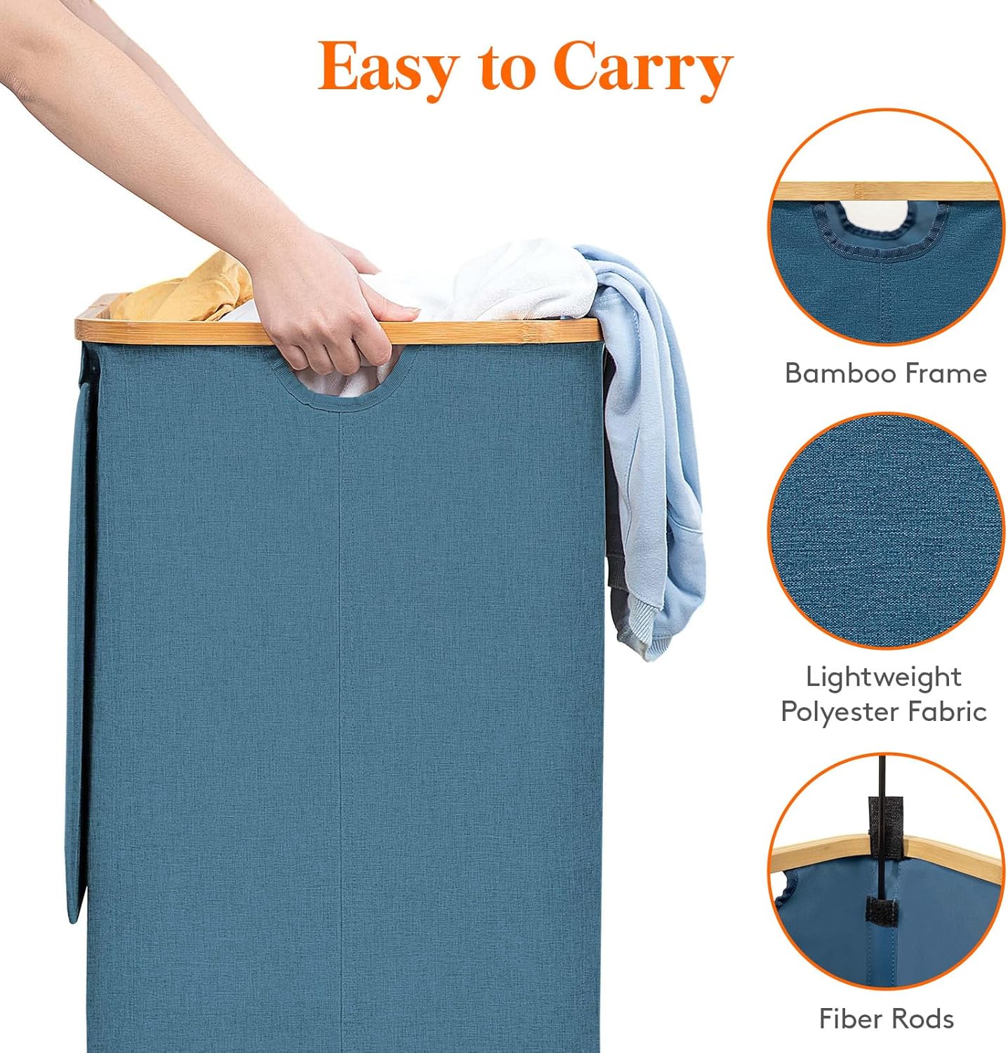 Lifewit 100L Laundry Basket with Lid, Clothes Hampers for Laundry with Bamboo Handles and A Removable Bag, Large Foldable Laundry Hamper for Bedroom, Bathroom, Dorm, Laundry Room, Dark Blue