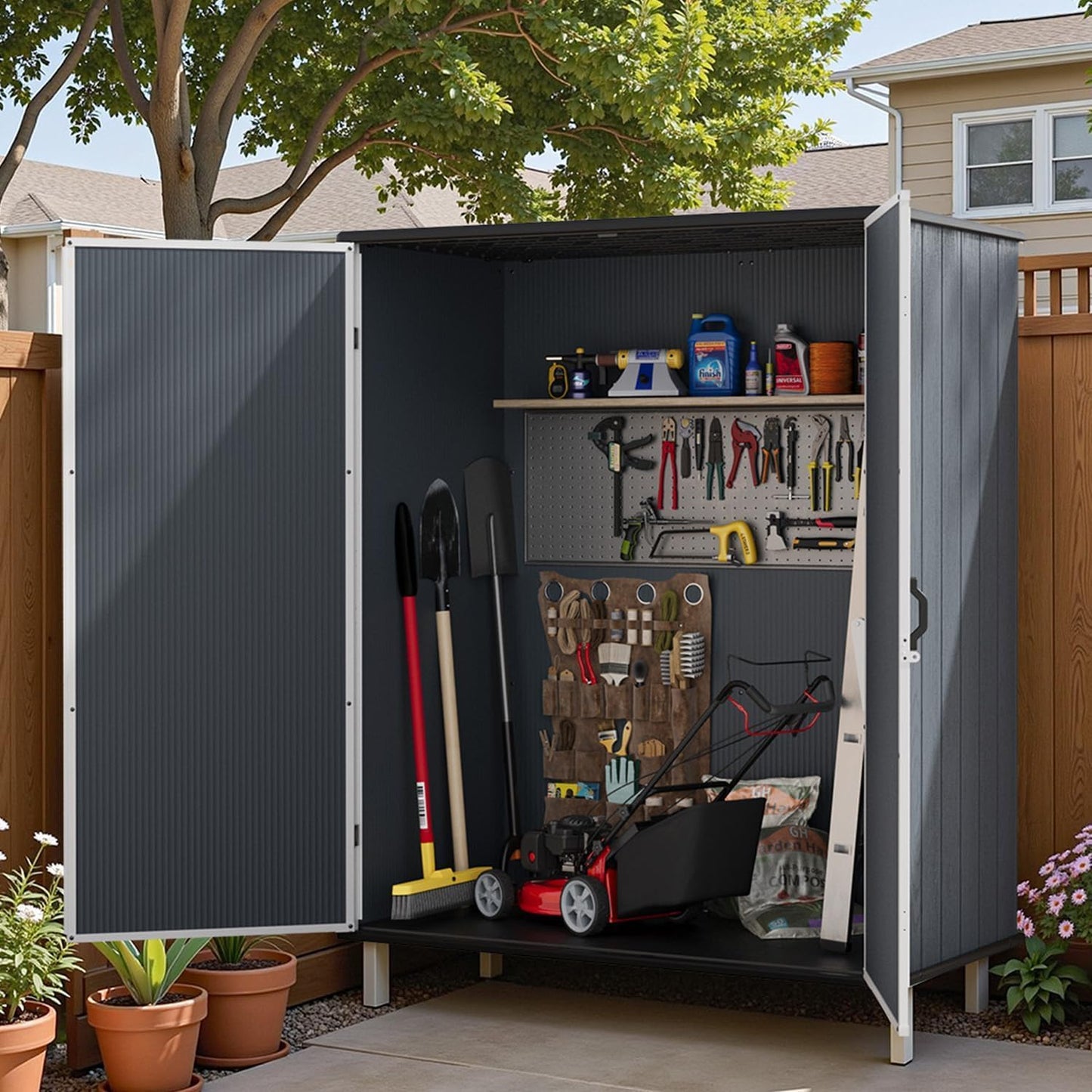 Patiowell Plastic Outdoor Storage Shed, 5 x 3 FT Patio Outdoor Storage Cabinet with Stable Roof & Lockable Doors, Waterproof Resin Shed for Tools, Patio Furnitrue Accessories, Dark Gray