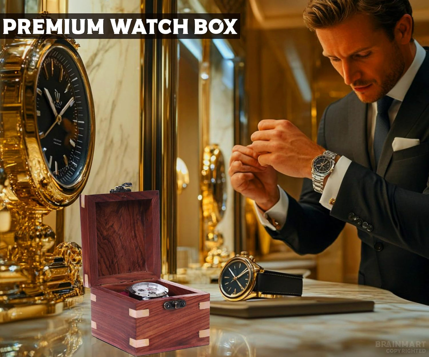 Wooden Watch Box for Men & Women, Luxury Watch Organizer & Display Case, Premium Long-Lasting Watch Holder for Storage, Elegant Gift for Watch Collectors (Wood Top, 1 Slot)