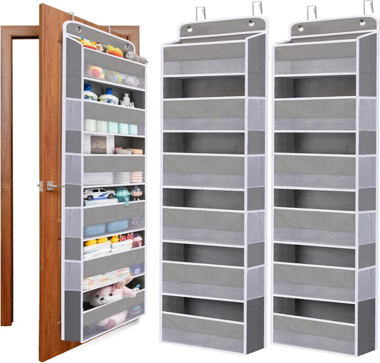 WishJazz 2-Pack Over the Door Organizer, 6-Shelf Hanging Diaper Caddy Organizer, 50lbs Capacity - Behind the Door Storage for Closet, Nursery, Pantry, Bedroom,Toy Storage