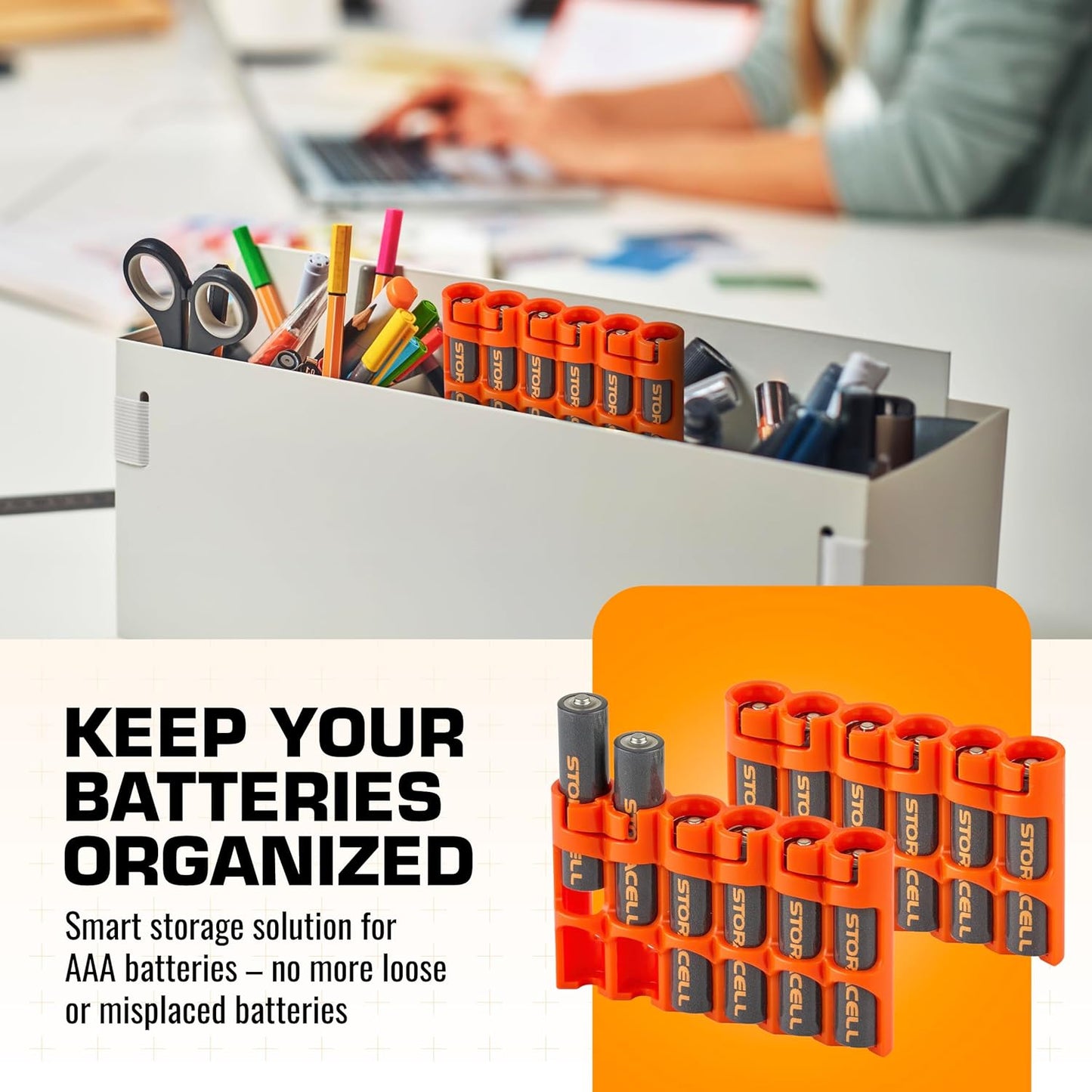 Storacell Slimline AAA-6 Battery Storage Caddy and Dispenser (Pack of 2), Orange, Holds 6 AAA Batteries (Not Included), Durable & Compact Design, The Original Battery Caddy, Made in The USA