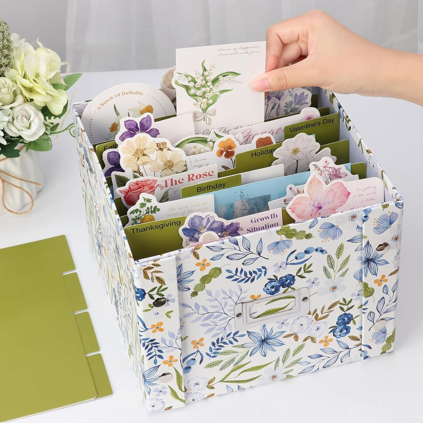 2 Pack Collapsible Greeting Card Storage Box Organizer with 16 Dividers and Sticker Greeting Card Keeper for 6x8 Holiday Birthday Photos Recipes Envelopes