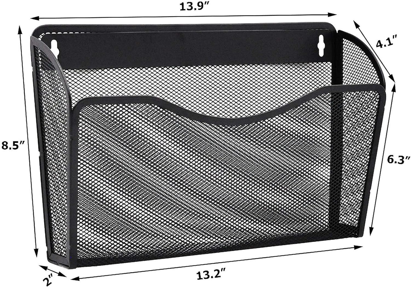 EASEPRES 6 Single Pocket Mesh Hanging File Organizer, Vertical Wall Mounted Magazine File Holder, Mount Basket Mail Paper Document Folder Organizing for Office, Home and School, Black