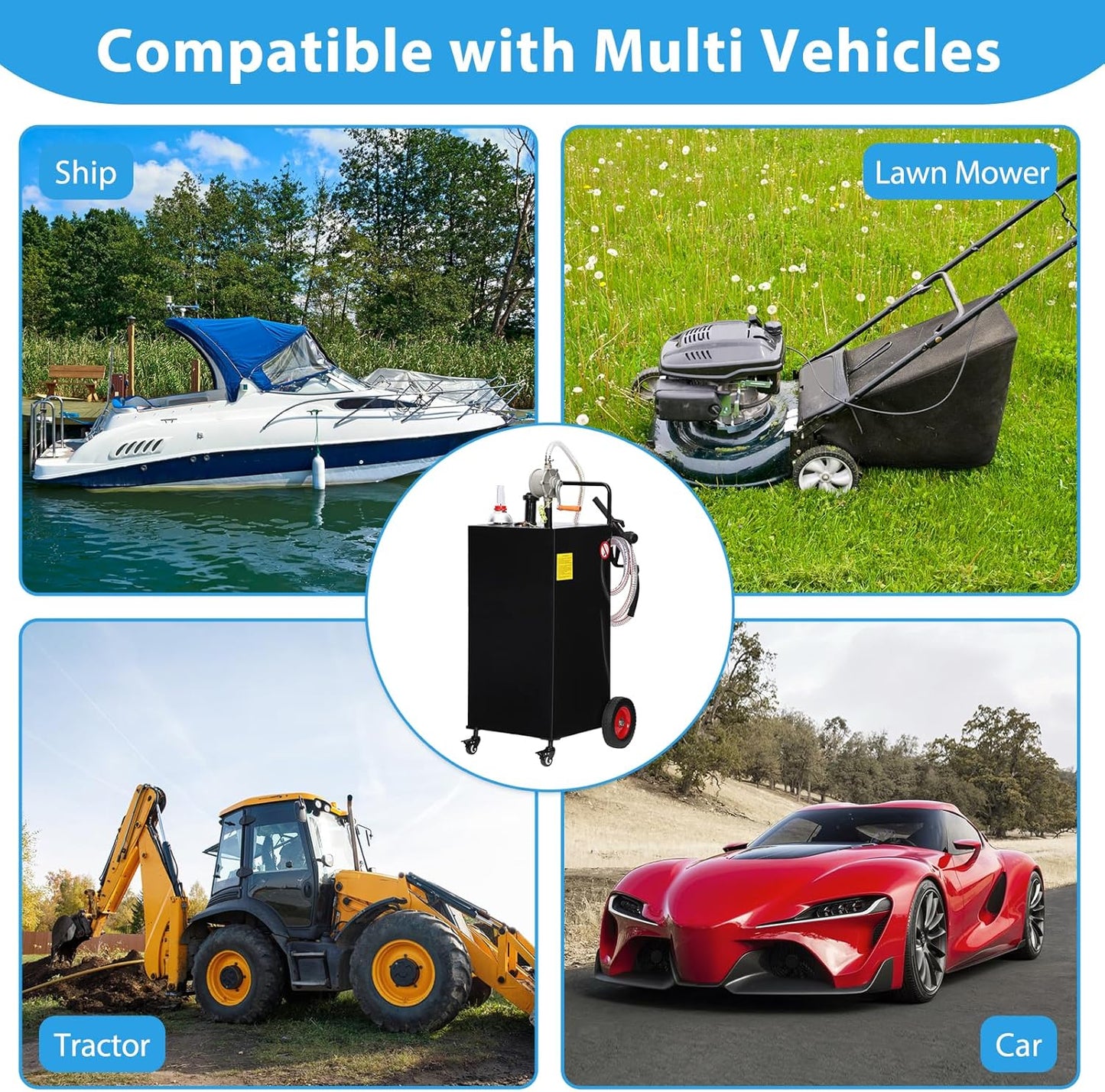 35 Gallon Gas & Diesel Fuel Caddy with Transfer Pump – Mobile Fuel Storage Tank with 4-Wheel Cart for Boats, Lawn Mowers, Snowblowers, Motorcycles & Construction Equipment - Black