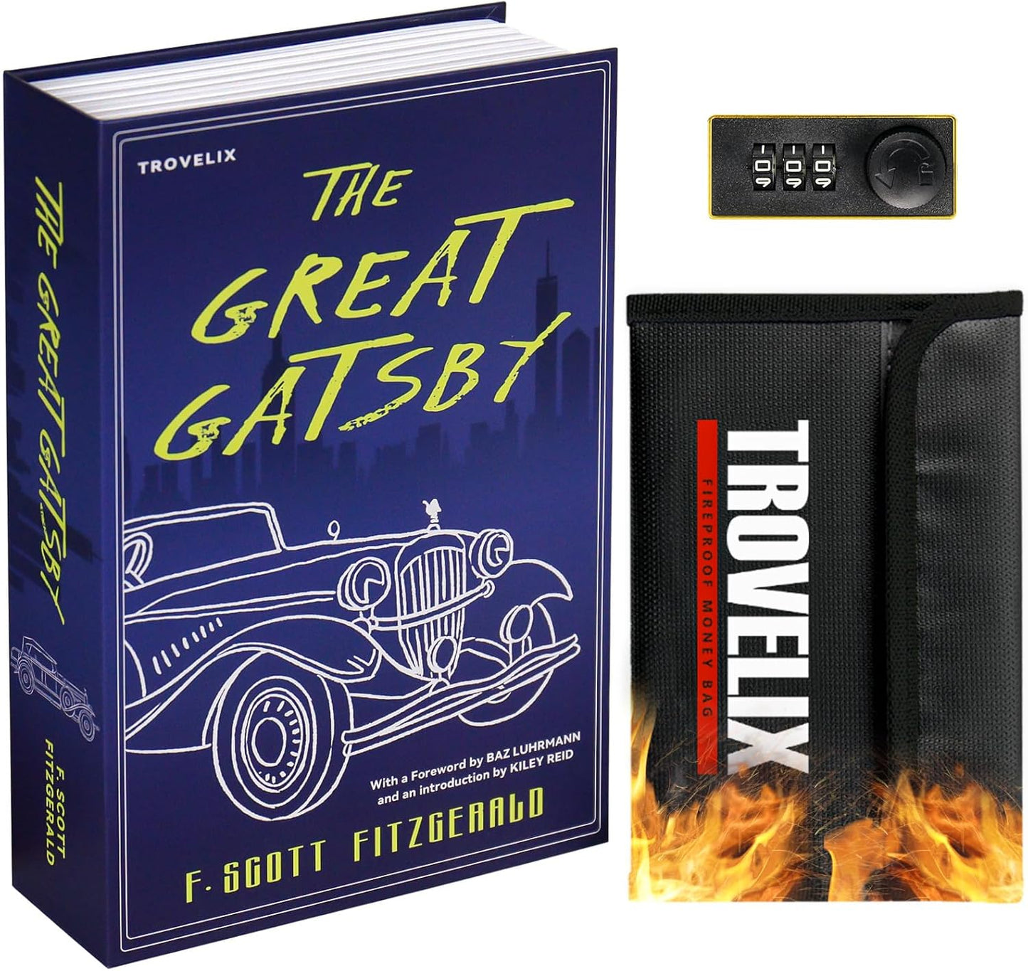 Book Safe with Combination Lock, Hidden Safe (9.5 x 6.2 x 2.2 Inch) with Fireproof Bag, Secret Diversion Safe, Hollow Book Box Hidden Storage, Money Safe Box for Cash (GREAT GATSBY)