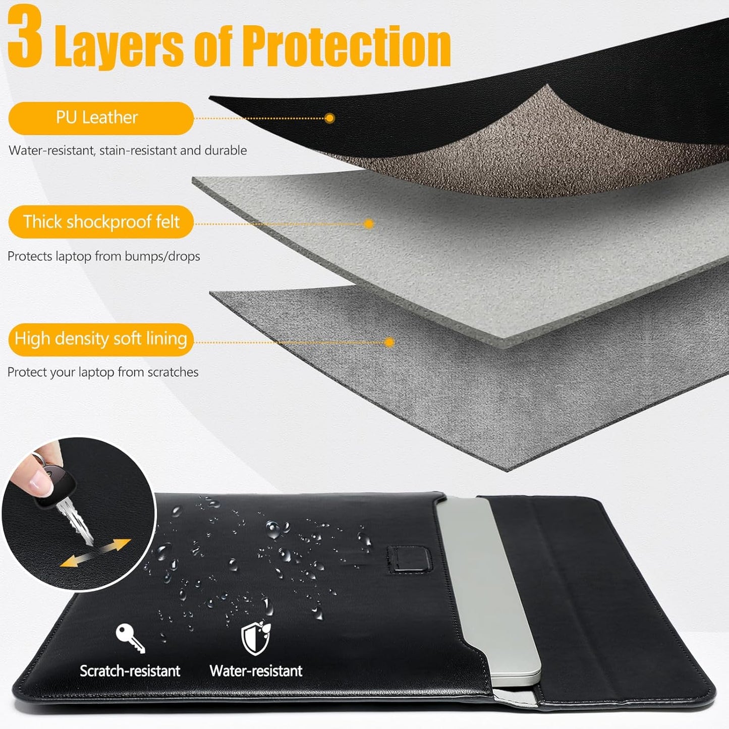 HYZUO 15-16 Inch Laptop Sleeve Case with Stand Feature for MacBook Pro 16 M4/M3/M2/M1 Pro/Max 2025-2019, XPS 15, MacBook Pro 15 2015-2012, Samsung Galaxy Book Flex/Pro 15, Black
