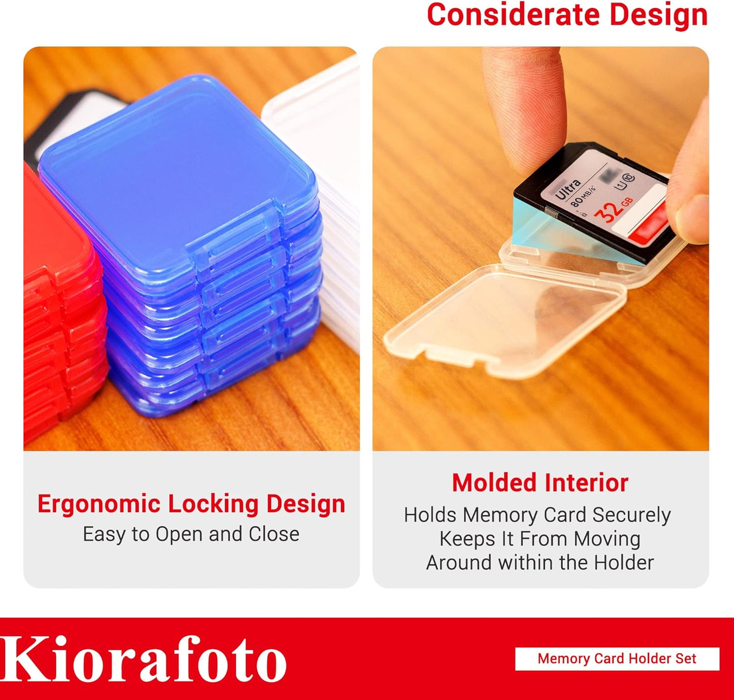 Kiorafoto 24 PCS Multi-Color Clear Plastic SD Card Case Holder for 24 SD SDXC SDHC Cards, Transparent Standard Memory Card Case Jewelery Box Storage Organizer with Labels