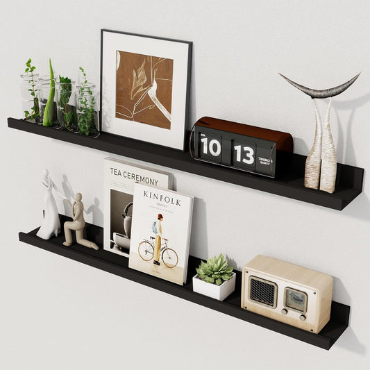 Axeman 30 Inch Floating Shelves Black | Picture Ledge Shelf Set of 2 | Rustic Picture Shelf for Wall with Ledge | Black Wall Shelves with Lip | Photo Ledges Nursery Bookshelf