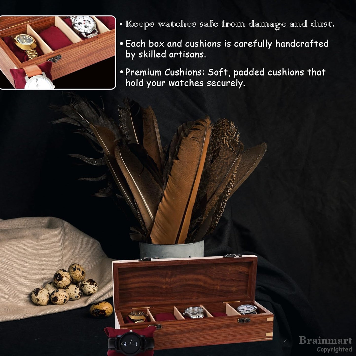 Wooden Watch Box for Men & Women, Watch Organizer & Display Case, Premium Long-Lasting Watch Holder for Storage, Elegant Gift for Watch Collectors (Wood Top, 5 Slots)