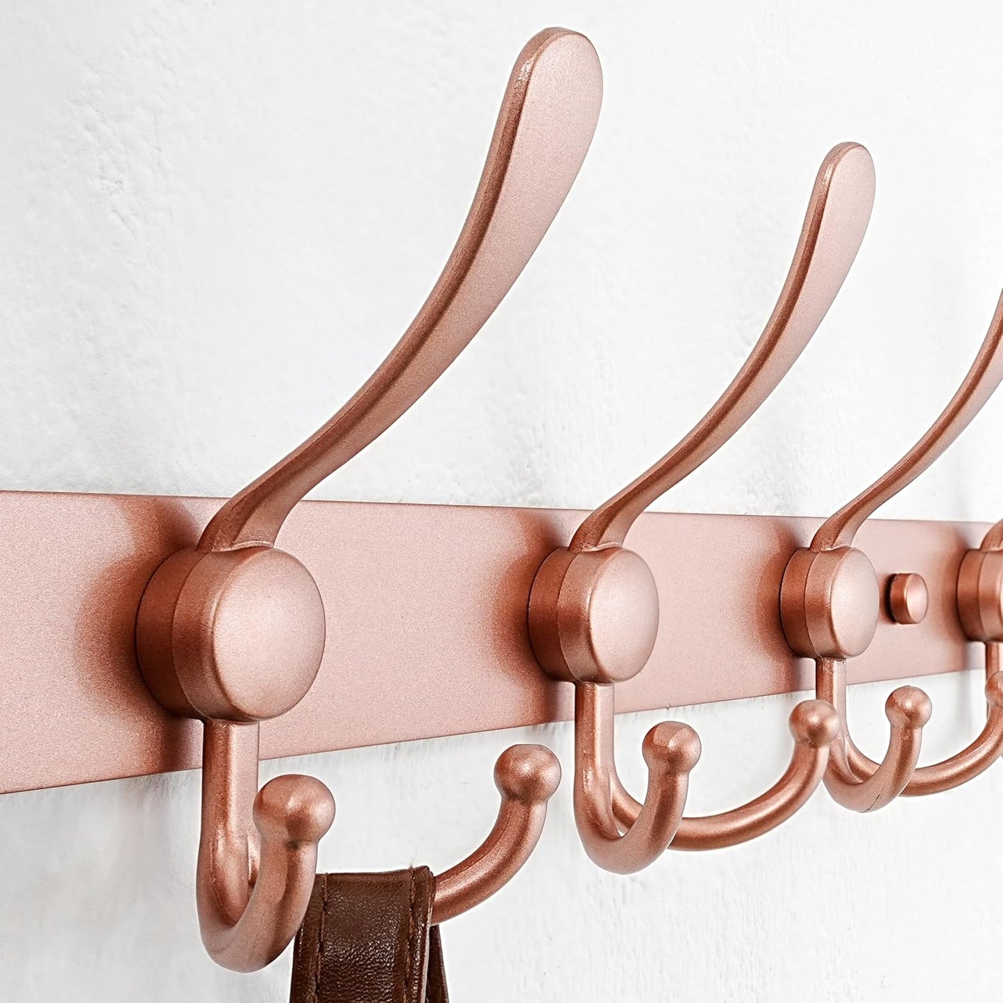 Dseap Coat Rack Wall Mount - 29.5” Long 8-Tri-Hooks Heavy Duty Coat Hanger Rail Wall Hooks for Hanging Coats Hats Clothing Clothes Purse Mudroom Entryway, Rose Gold, Pack of 2
