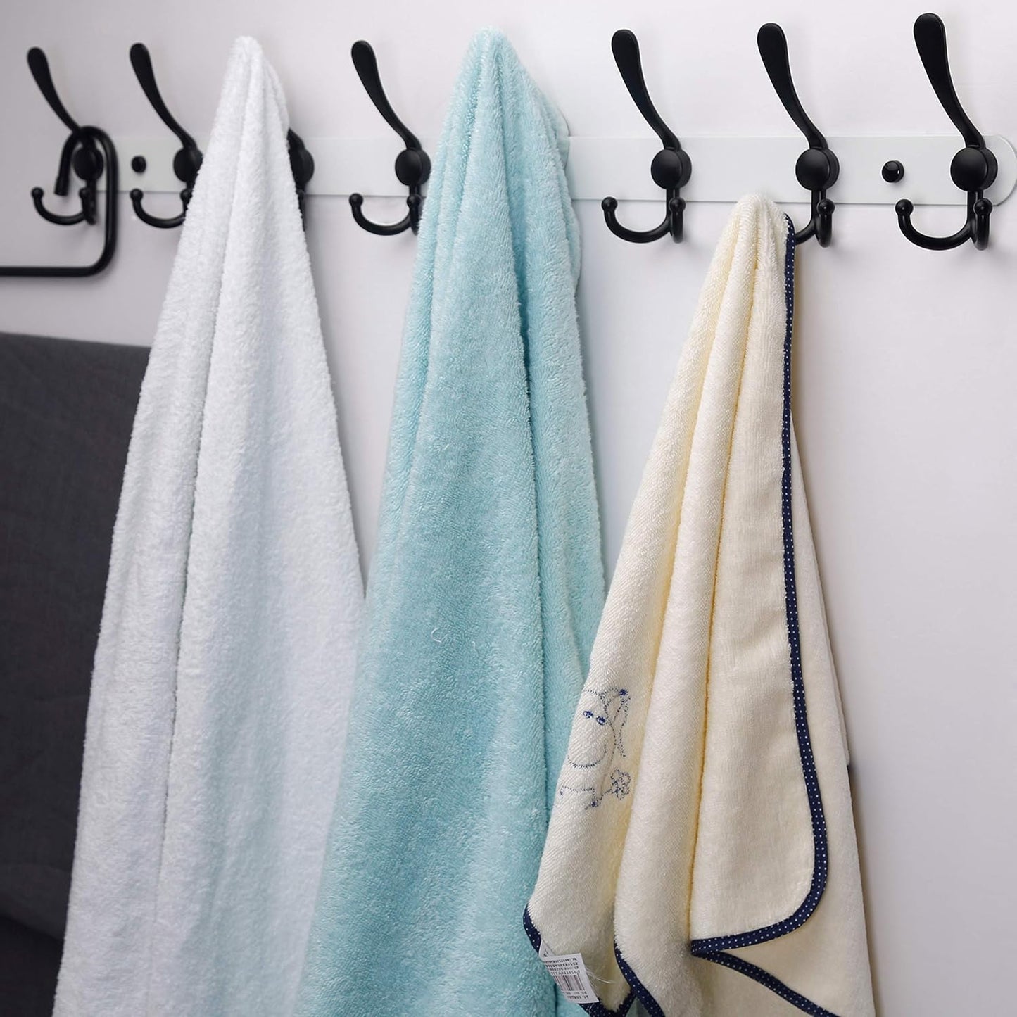 Dseap Coat Rack Wall Mount - 29.5” Long 8-Tri-Hooks Heavy Duty Coat Hanger Rail Wall Hooks for Hanging Coats Hats Clothing Clothes Purse Mudroom Entryway, White & Black