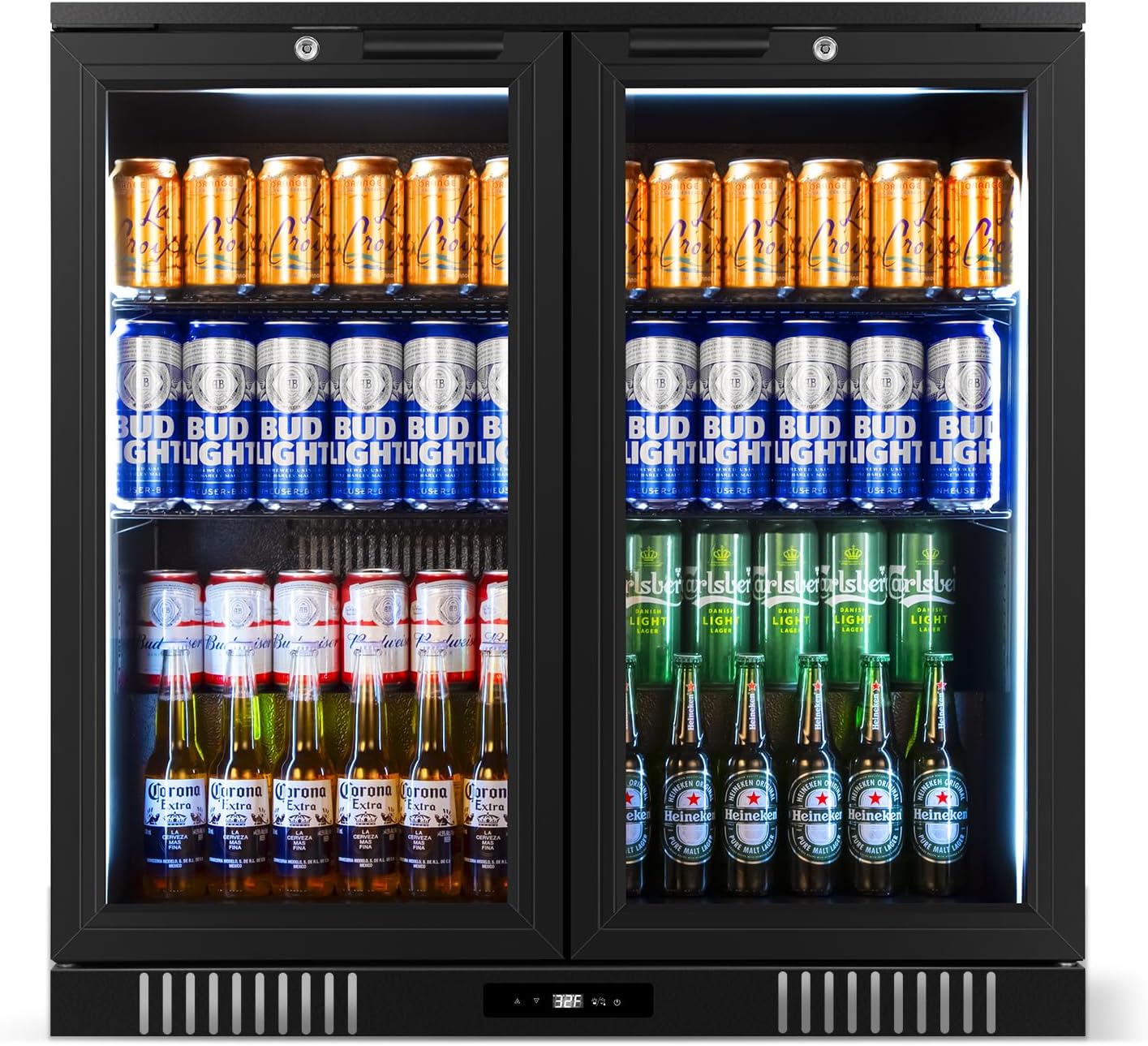 Back Bar Cooler Undercounter Beverage Refrigerator with Glass Door, Commercial Display Fridge for Beer Drink Soda with Temperature Control, 7.2Cu. Ft. Large Capacity, Black