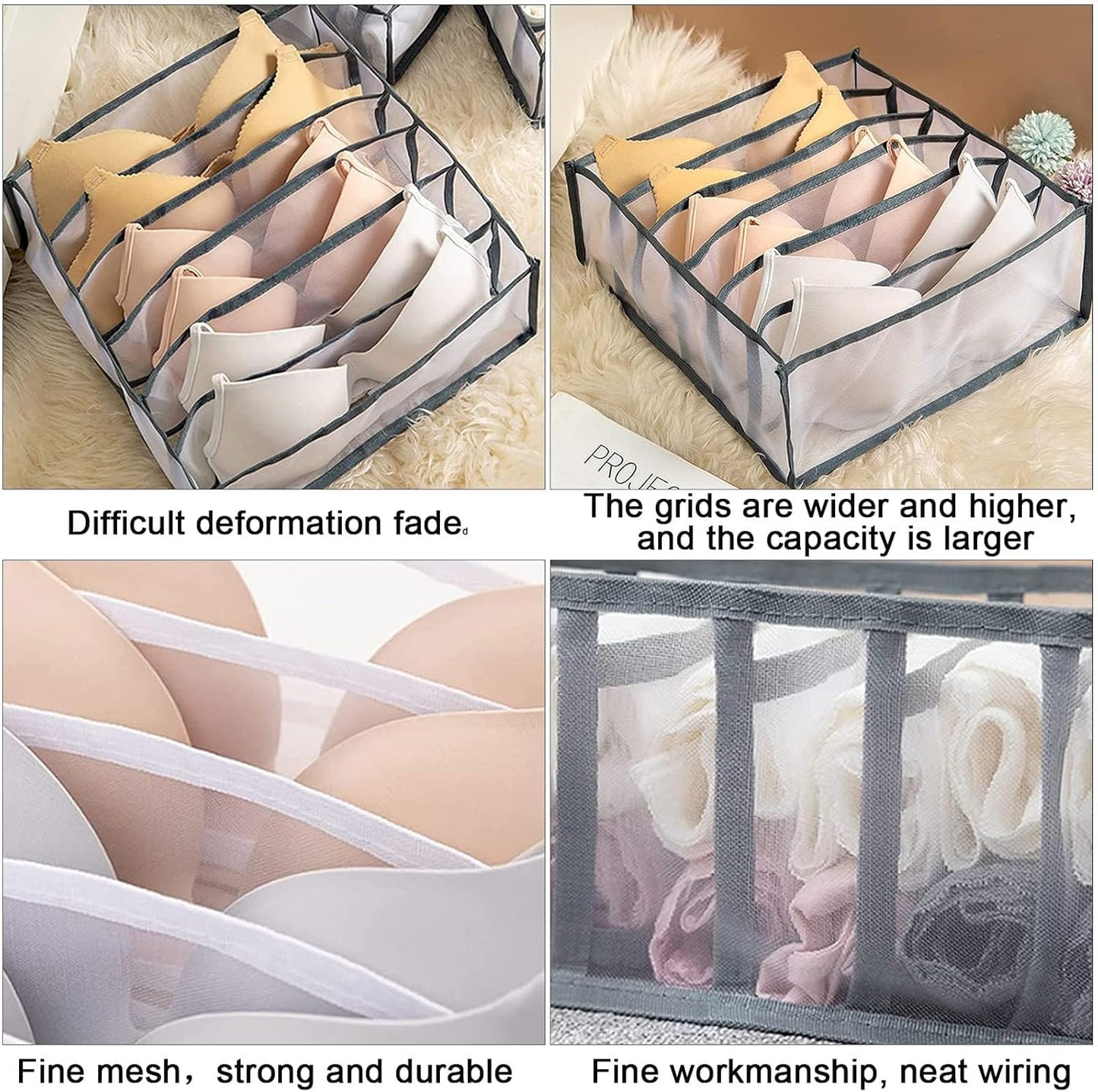 7 Grids Washable Wardrobe Clothes Organizer,Clothing Storage Bins,Drawer Organizer for Clothing,Drawer Dividers for Clothes, Mesh Separation Box for Underwear, Socks, Scarves, Jeans
