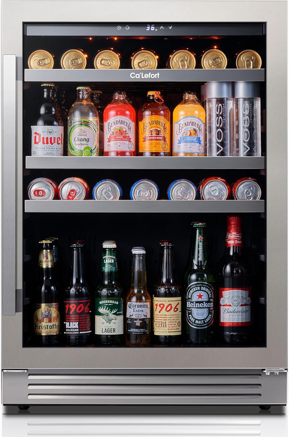 Ca'Lefort 24 Inch Beverage Refrigerator - 220 Can Beverage Fridge with 34° -54°F, Built in or Freestanding Beverage Cooler with Glass Door and 3 LED, Drink Fridge for Home/Kitchen(5.65 cu.ft)