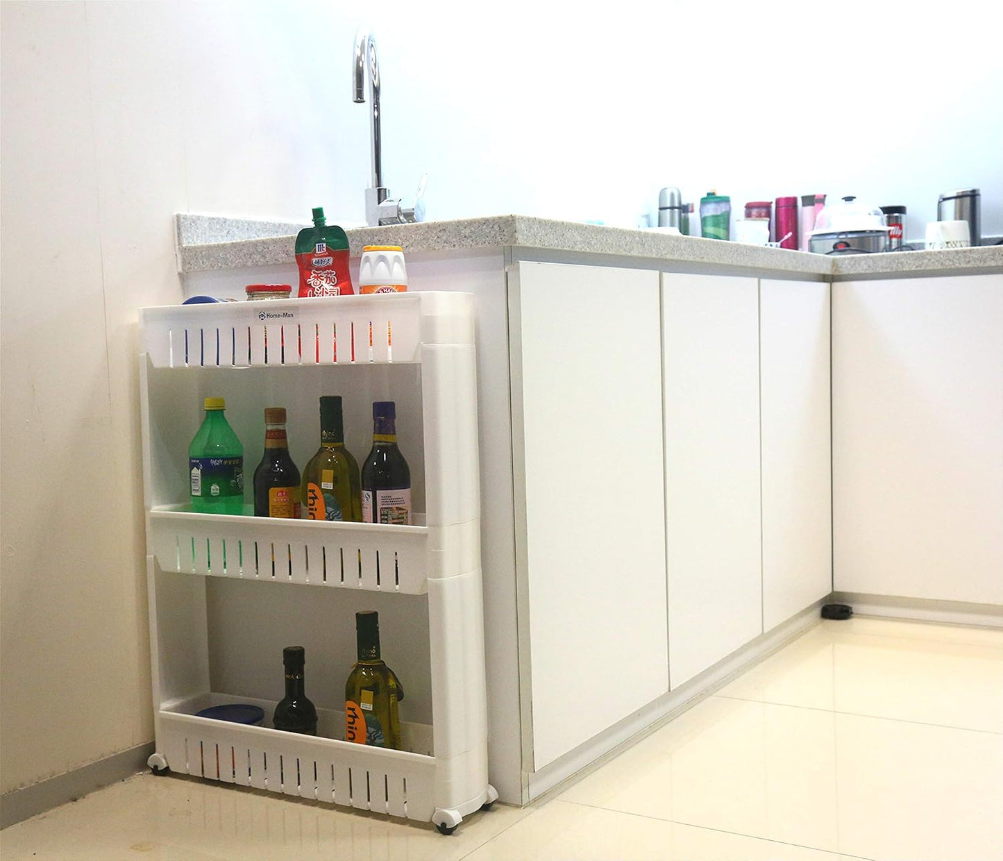 Laundry Room Organizer, Mobile Shelving Unit Organizer with 3 Large Storage Baskets, Gap Storage Slim Slide Out Pantry Storage Rack for Narrow Spaces