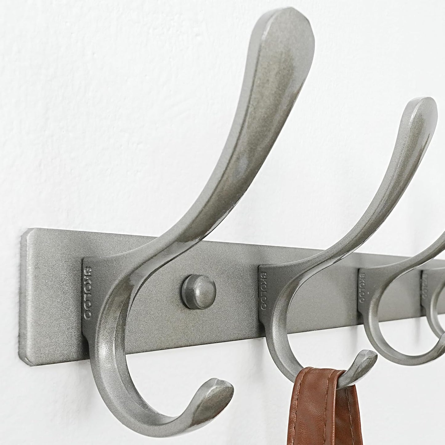 SKOLOO Coat Rack Wall Mounted - 10 Hooks, Heavy Duty, Stainless Steel, Metal Wall Hanger, Sturdy Coat Hooks for Hanging Coats, Jacket, Clothes, Hat, Matte Grey