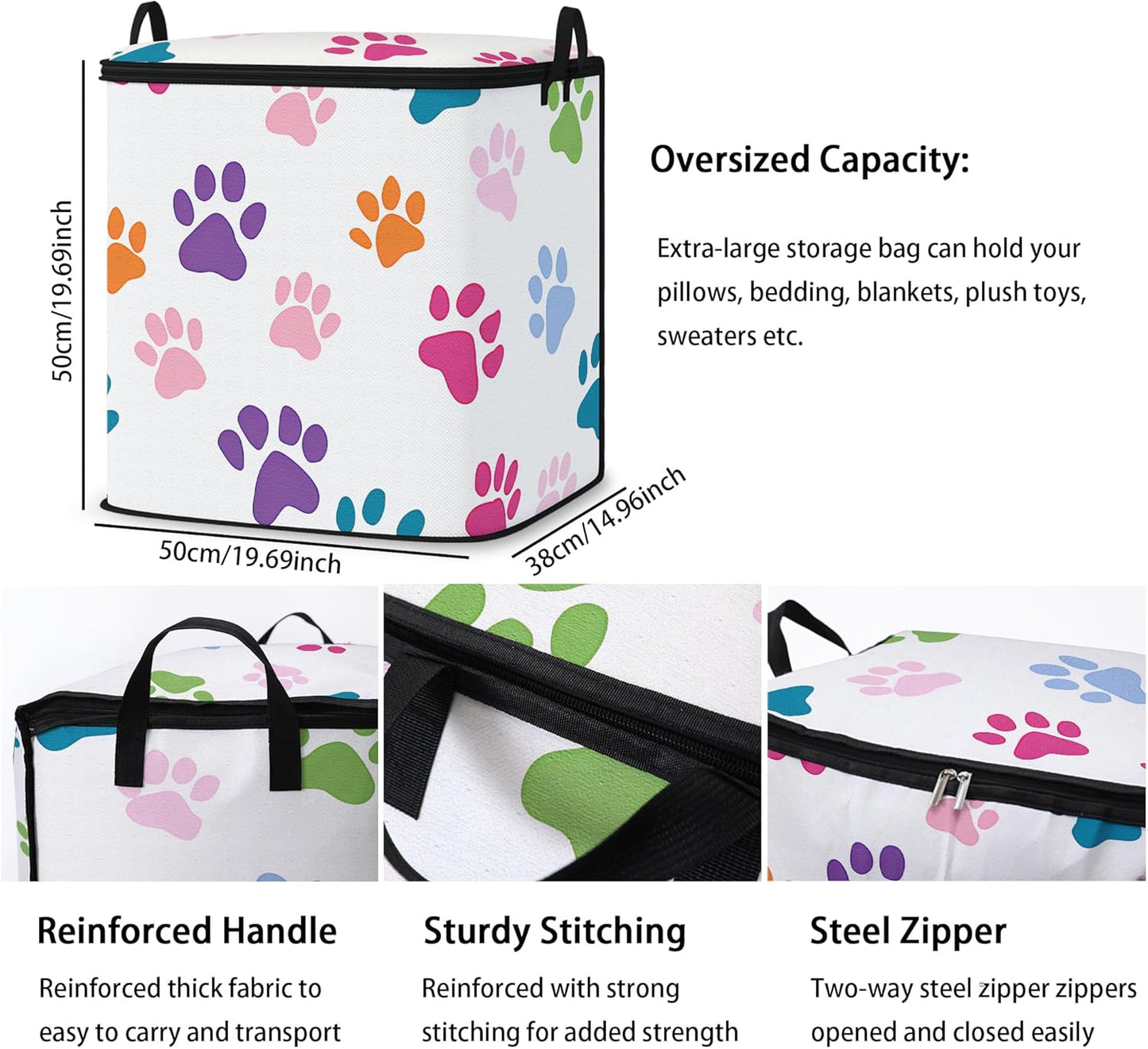 Large Comforter Storage Bag with Zipper,Closet Organizer for Clothes/Blankets/Quilts/Pillows,Fabric Storage Bags with Portable Handles 95L(2-Pack)