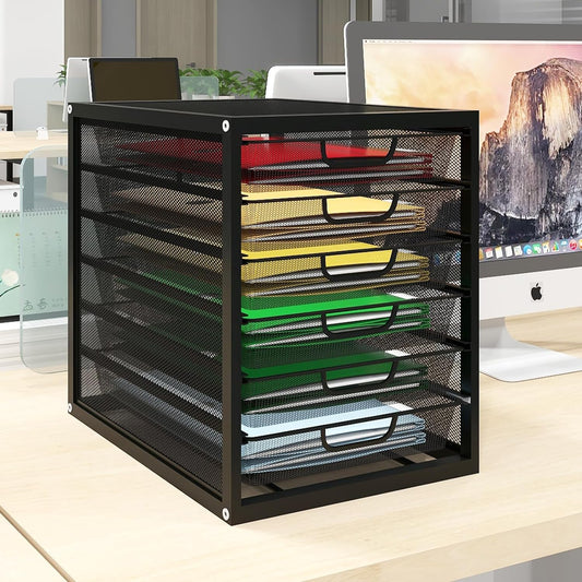 Natwind Mesh Desk Organizer with 6 Tier Sliding Drawers, Paper Sorter, Multi-Functional Home Office Supplies Storage Tray for Letters, Documents, Books, Mail, Files, Arts & Crafts Supplies - Black