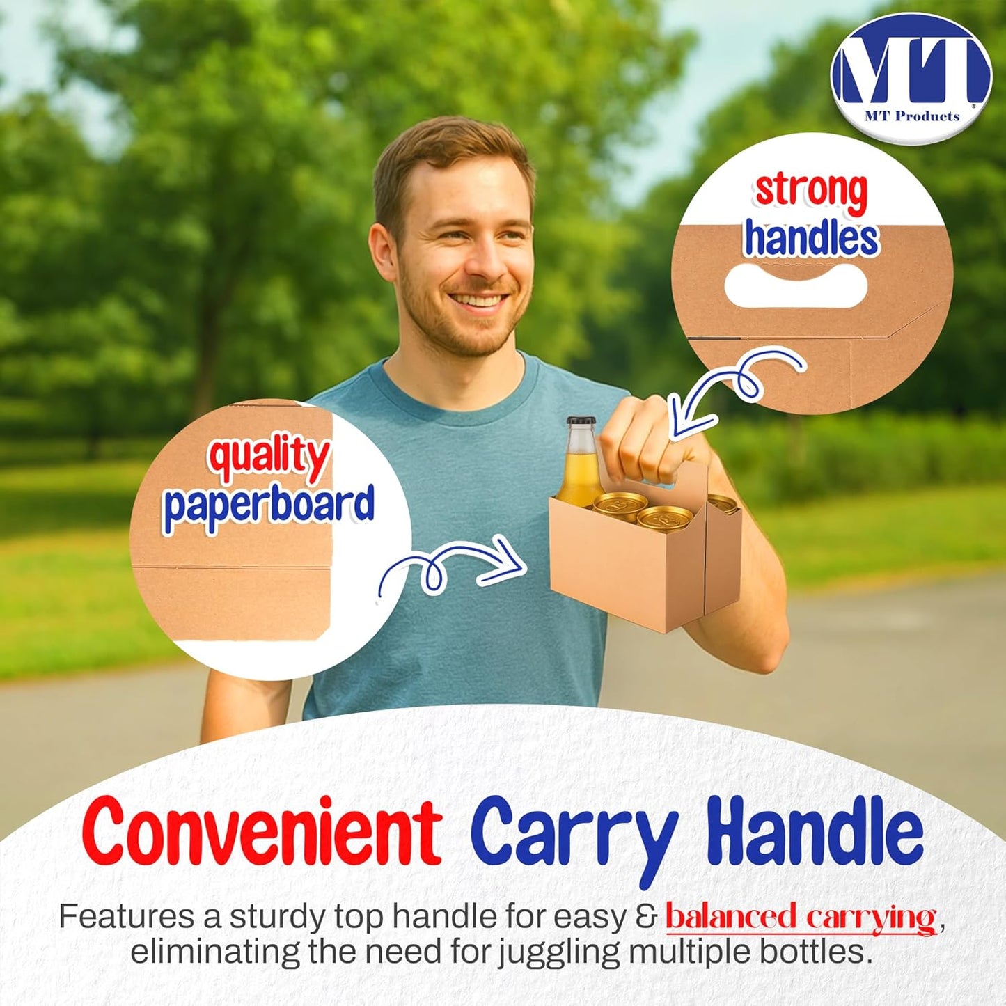 MT Products Brown 6 Pack Bottle Holder 12 oz. - Kraft Cardboard Bottle Carrier (Pack of 10) - Made in the USA
