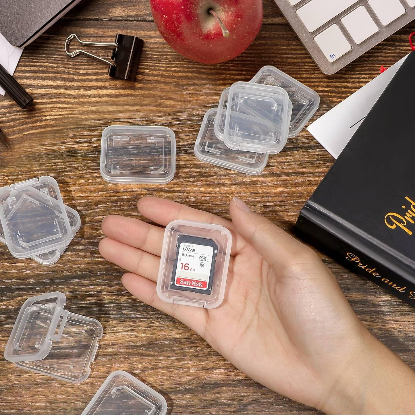 NUOMI 15Pcs SD/SDHC Memory Card Case Holder, Standard SD Plastic Storage Boxes, Clear Compact