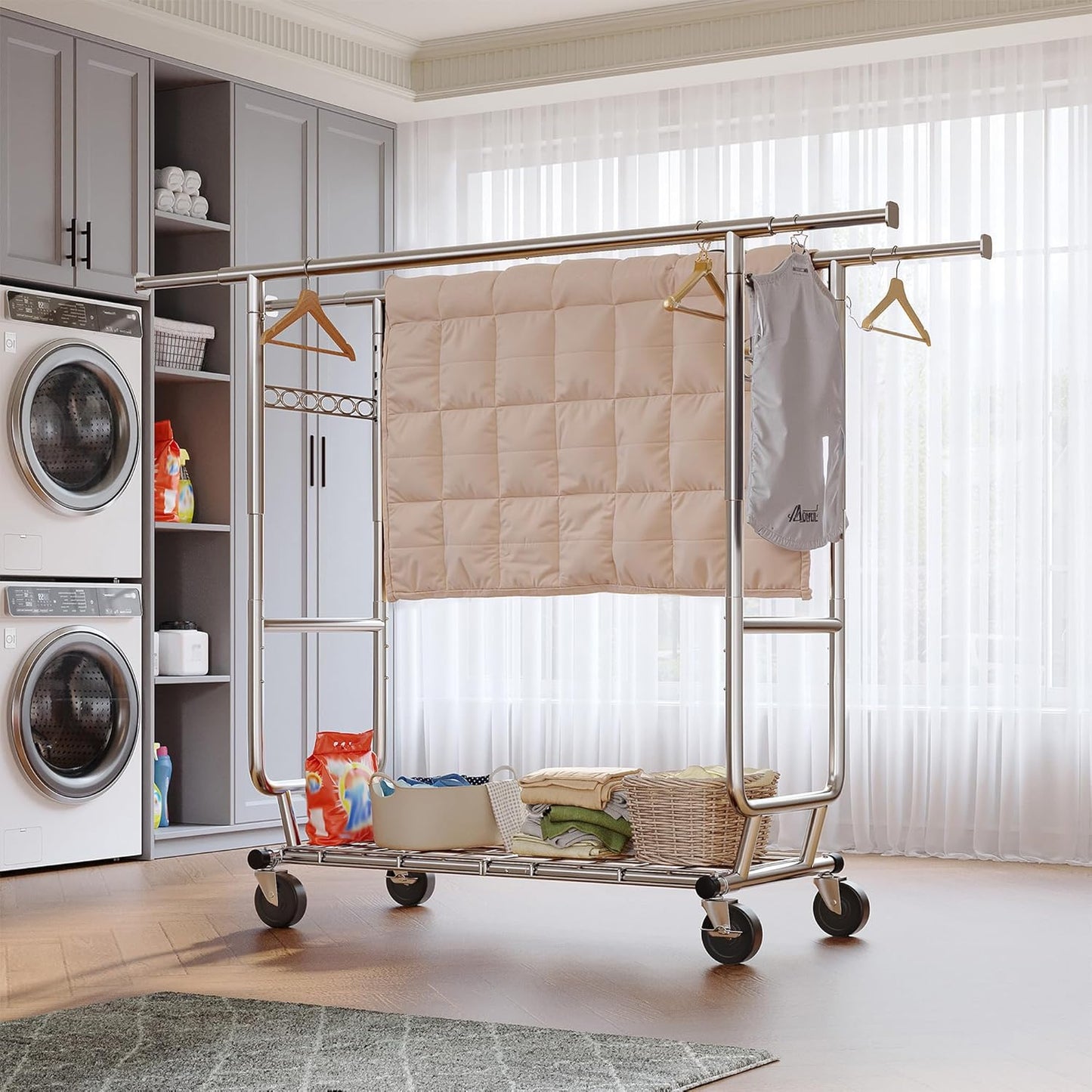 Raybee Clothes Rack Load 630LBS, Heavy Duty Clothes Rack, Rolling Clothing Racks for Hanging Clothes with Wheels, Adjustable & Commercial Garment Rack, 22" D x 75" W x 68" H