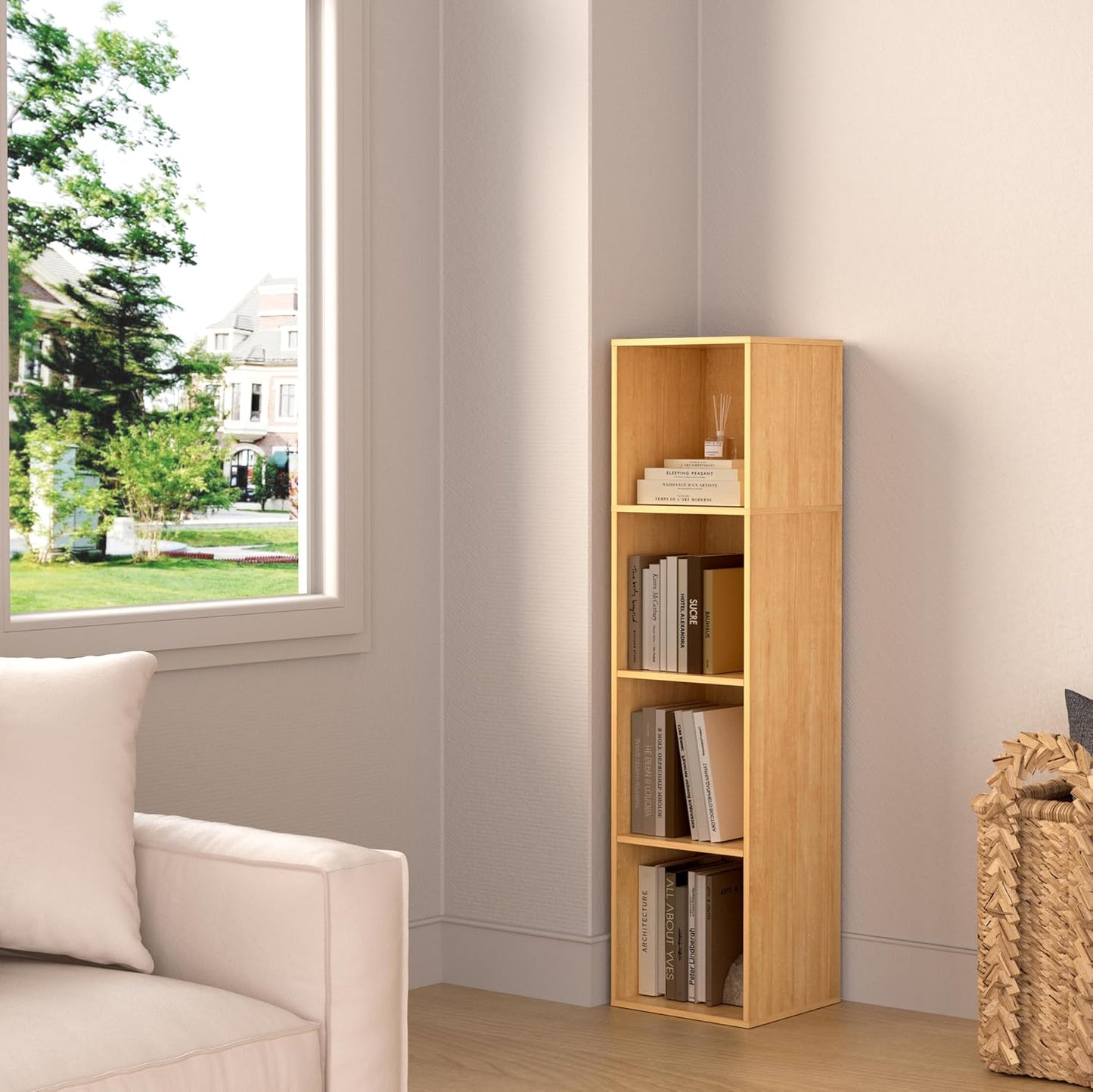 4 Cube Storage Organizer, 4 Tier Cube Bookcase Freestanding Storage Display Organizer for Home Office, Four Cubes Open Shelf Bookshelf (Oak, 4 Cube)