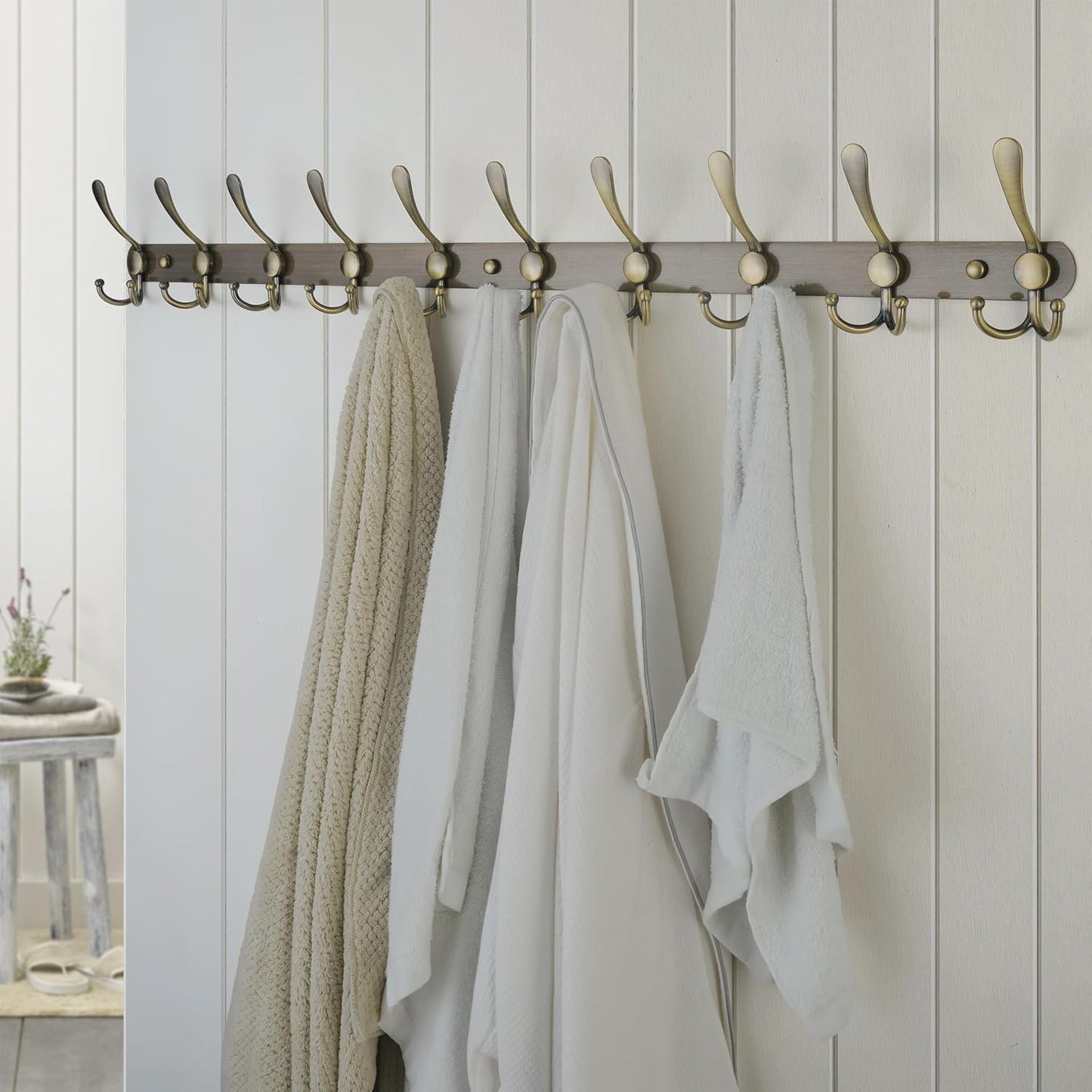 Dseap Coat Rack Wall Mount - 38” Long 10-Tri-Hooks Heavy Duty Coat Hanger Rail Wall Hooks for Hanging Coats Hats Clothing Clothes Purse Mudroom Entryway, Bronze