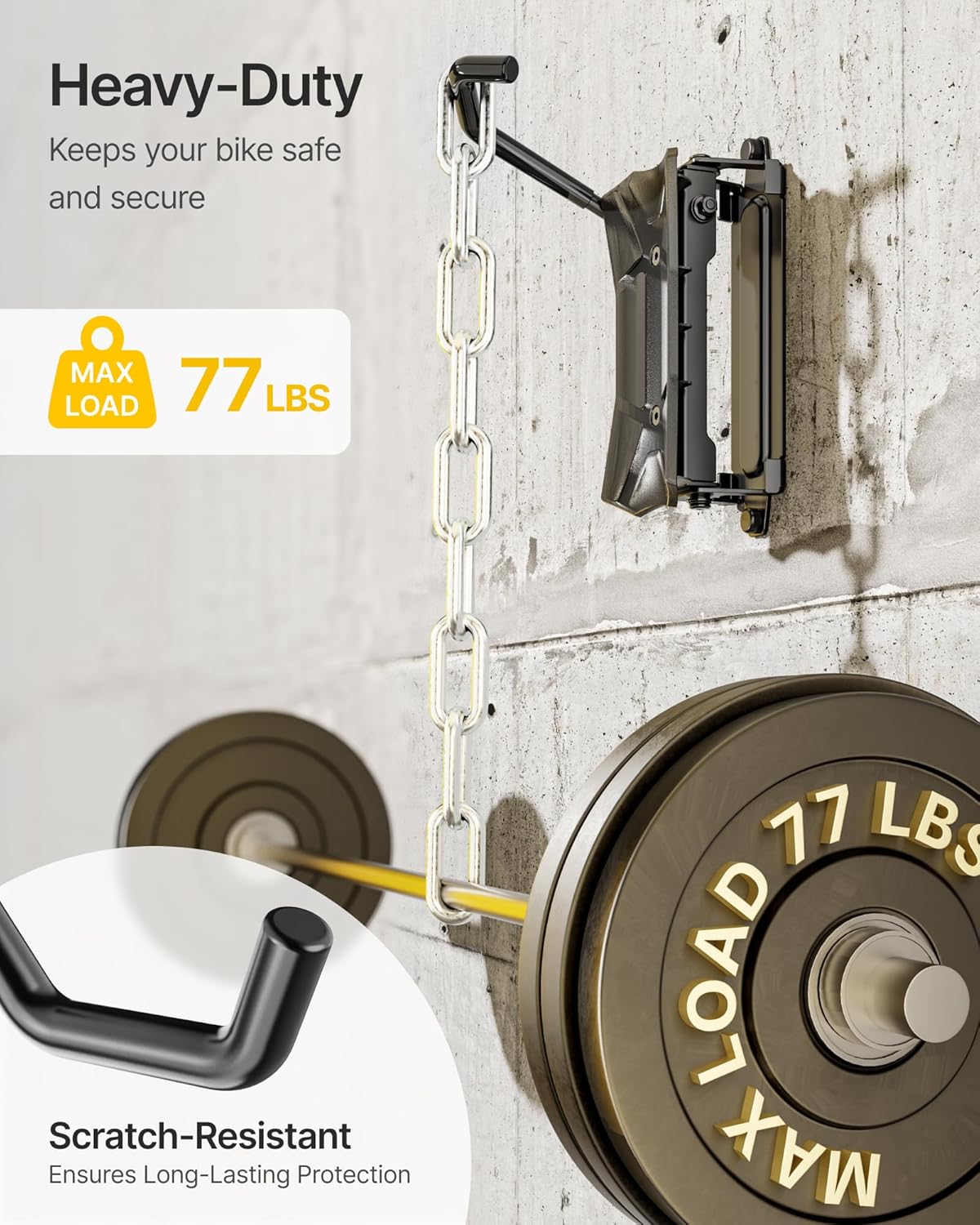 monTEK Heavy duty Bike Wall Mount, Swivel Bike Wall Hanger Holds Up to 77lbs, Space-Saving Bike Rack Garage, Bike Storage for Bedroom Home Office, 1 Pack