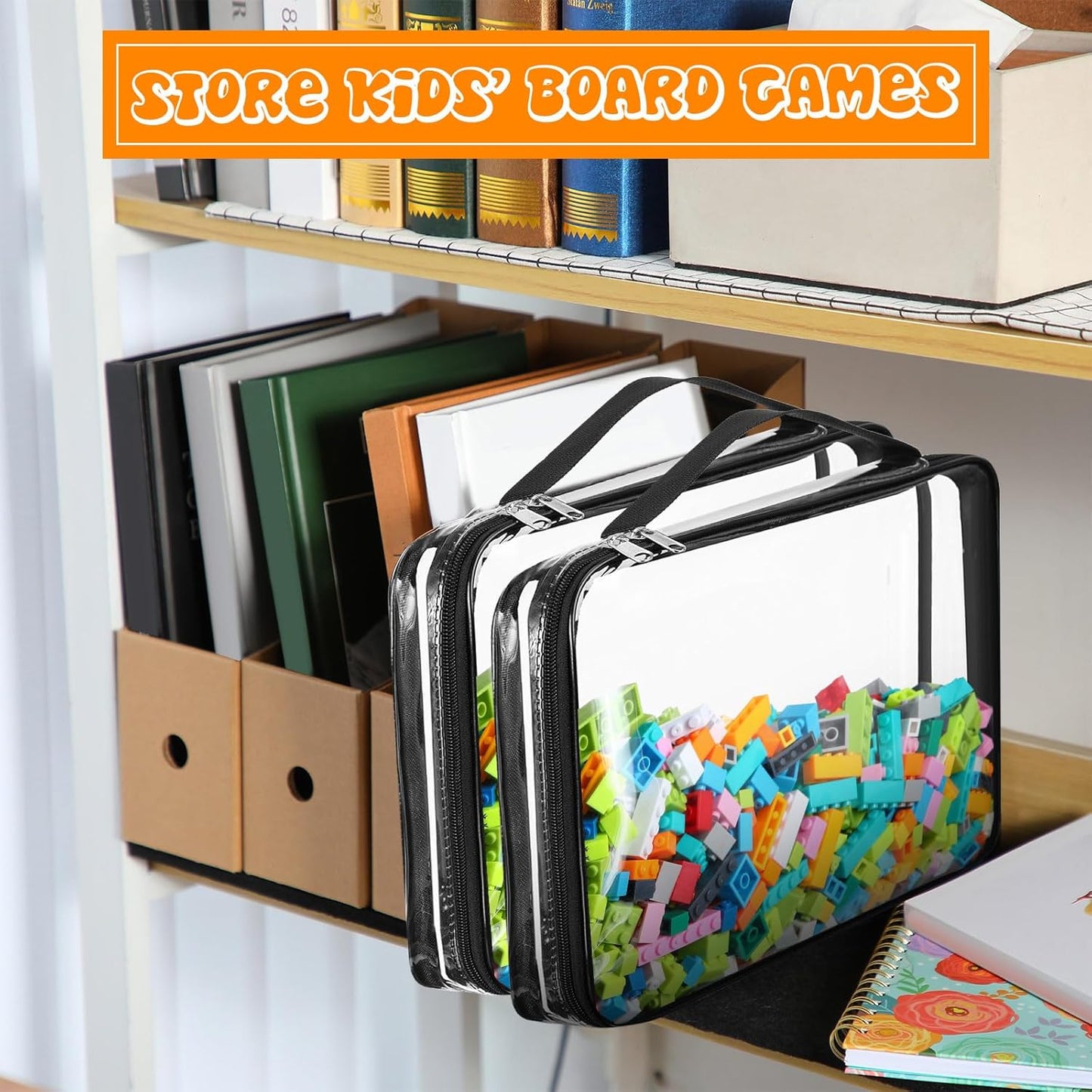 Sanwuta 6 Packs Toy Storage Bags, PVC Organizing Case Bags with Zipper, Waterproof Toy Container for Board Games, Building Blocks, Puzzles, Small Toys and Kids Books(Small,Clear)
