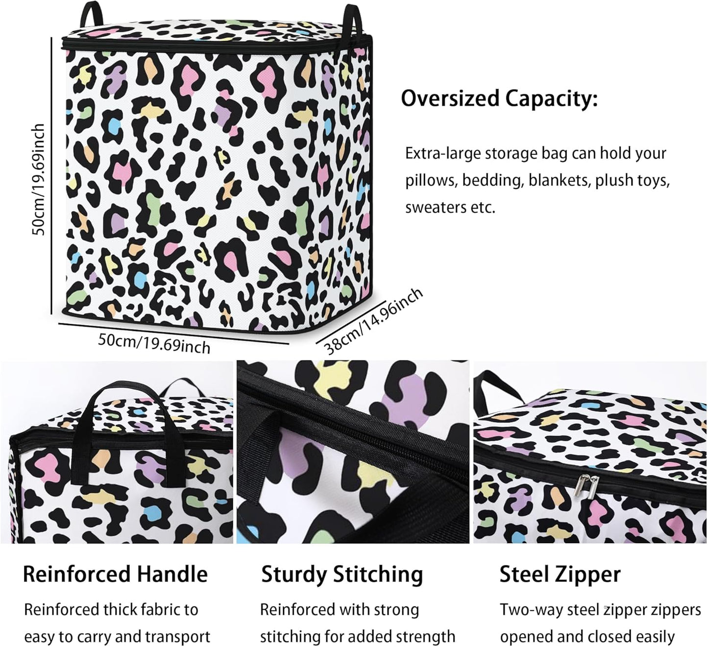 Large Comforter Storage Bag with Zipper,Closet Organizer for Clothes/Blankets/Quilts/Pillows,Fabric Moving Bags with Portable Handles 95L(2-Pack)