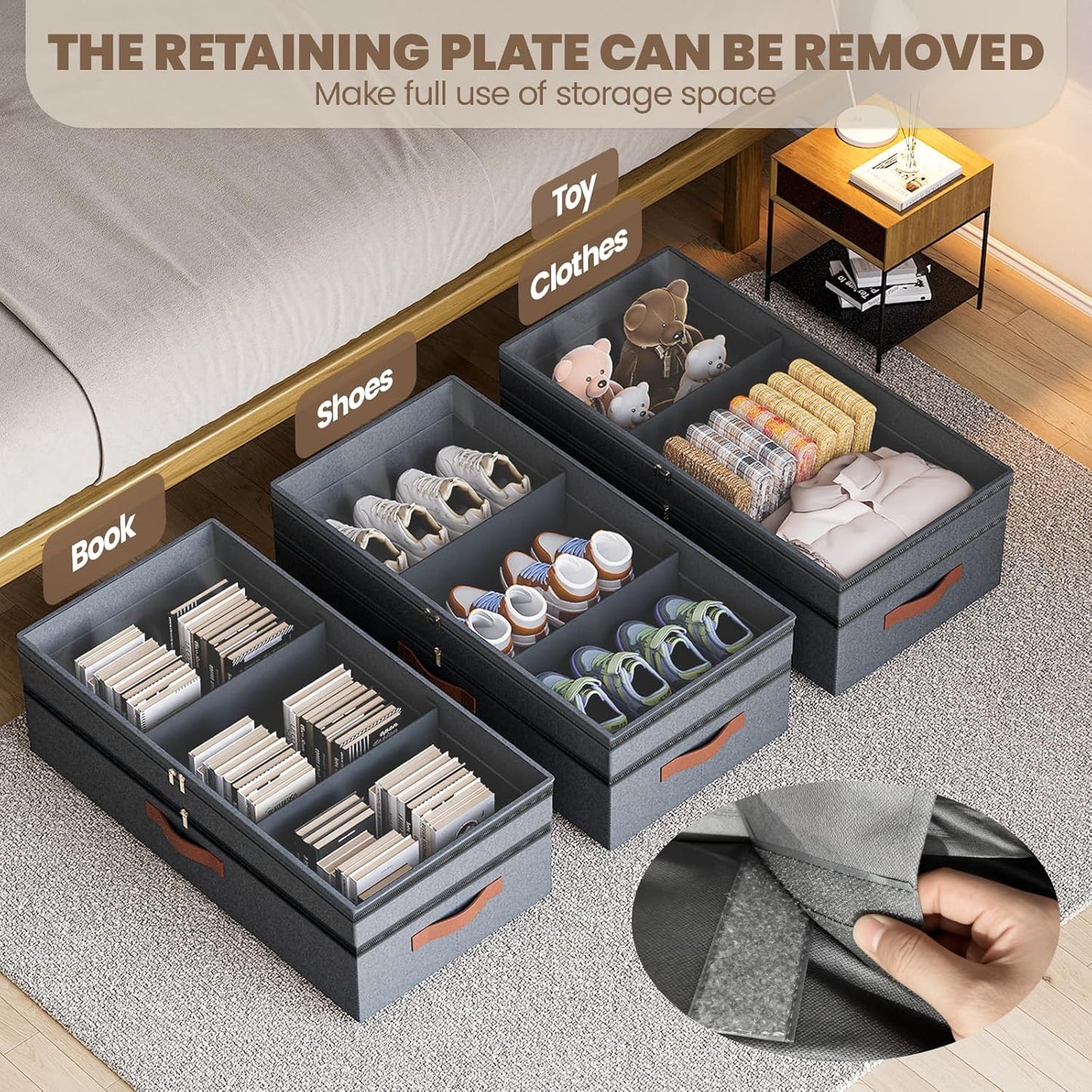 Under Bed Storage with Wheels, 2Pack 71L Under the Bed Storage Containers, Adjustable Underbed Drawer with Lids, Underbed storage Rolling Bin for Shoes, Clothes, Blankets, Grey