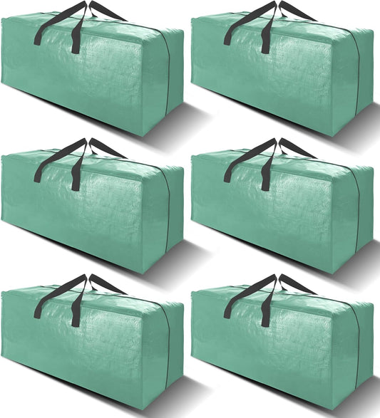 6 Pack Heavy Duty Extra Large Moving Bags W/Backpack Straps - Strong Handles & Zippers, Storage Totes For Space Saving, Fold Flat, Alternative to Box and Bin (40 gal, Teal)