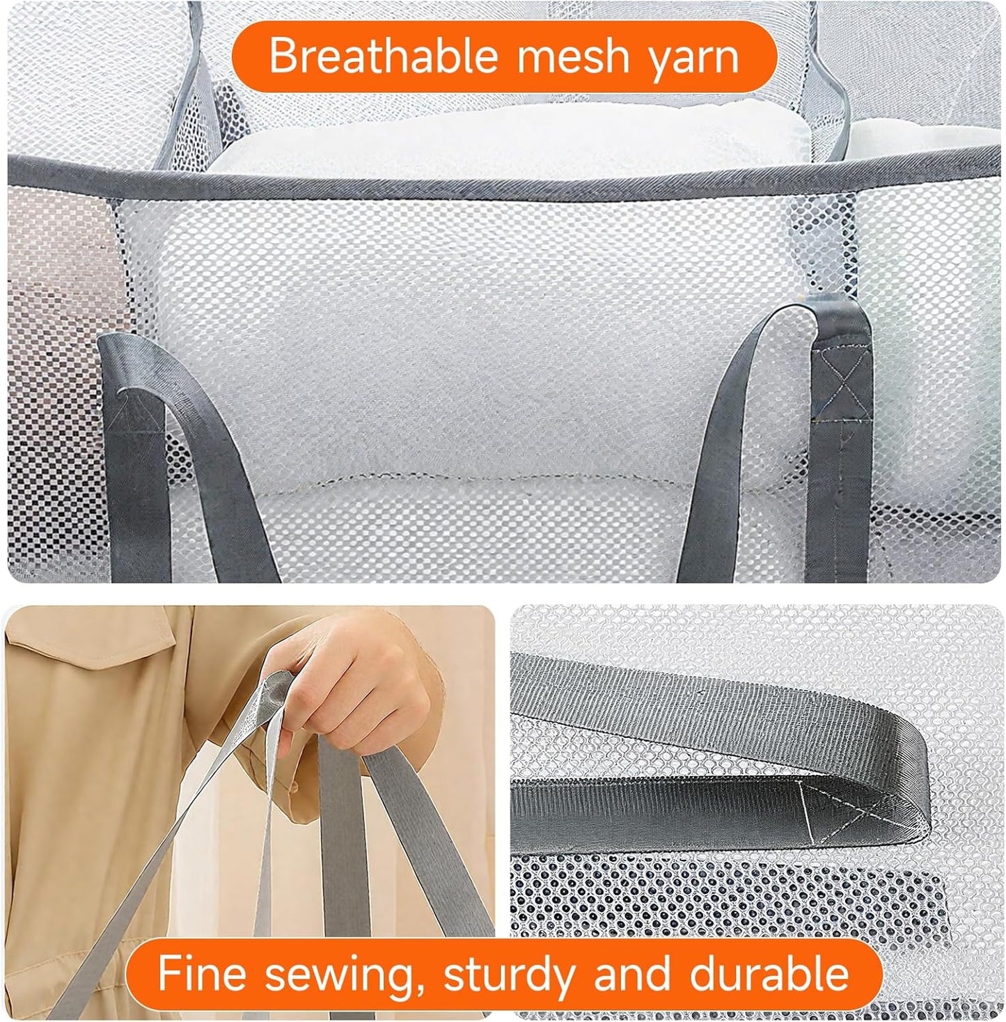 Large Collapsible Laundry Hamper, Gray Oxford Cloth 95L Capacity laundry basket with Handles, Breathable Mesh Design, Sturdy Steel Frame Clothes Hamper with Easy Carry 26.8x12.2x17.7 Inch