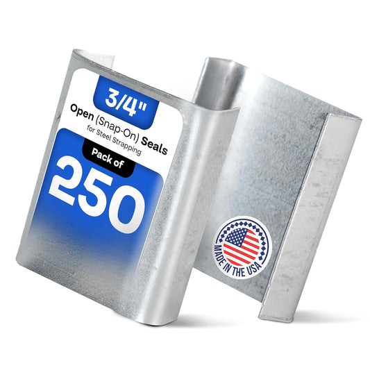 IDL Packaging 3/4" Open (Snap-On) Seals for Steel Strapping, Pack of 250 - USA-Made Sturdy Metal Clips for Securing Heavy Packaging and Pallet Banding - Superior Holding Power for Steel Banding Jobs