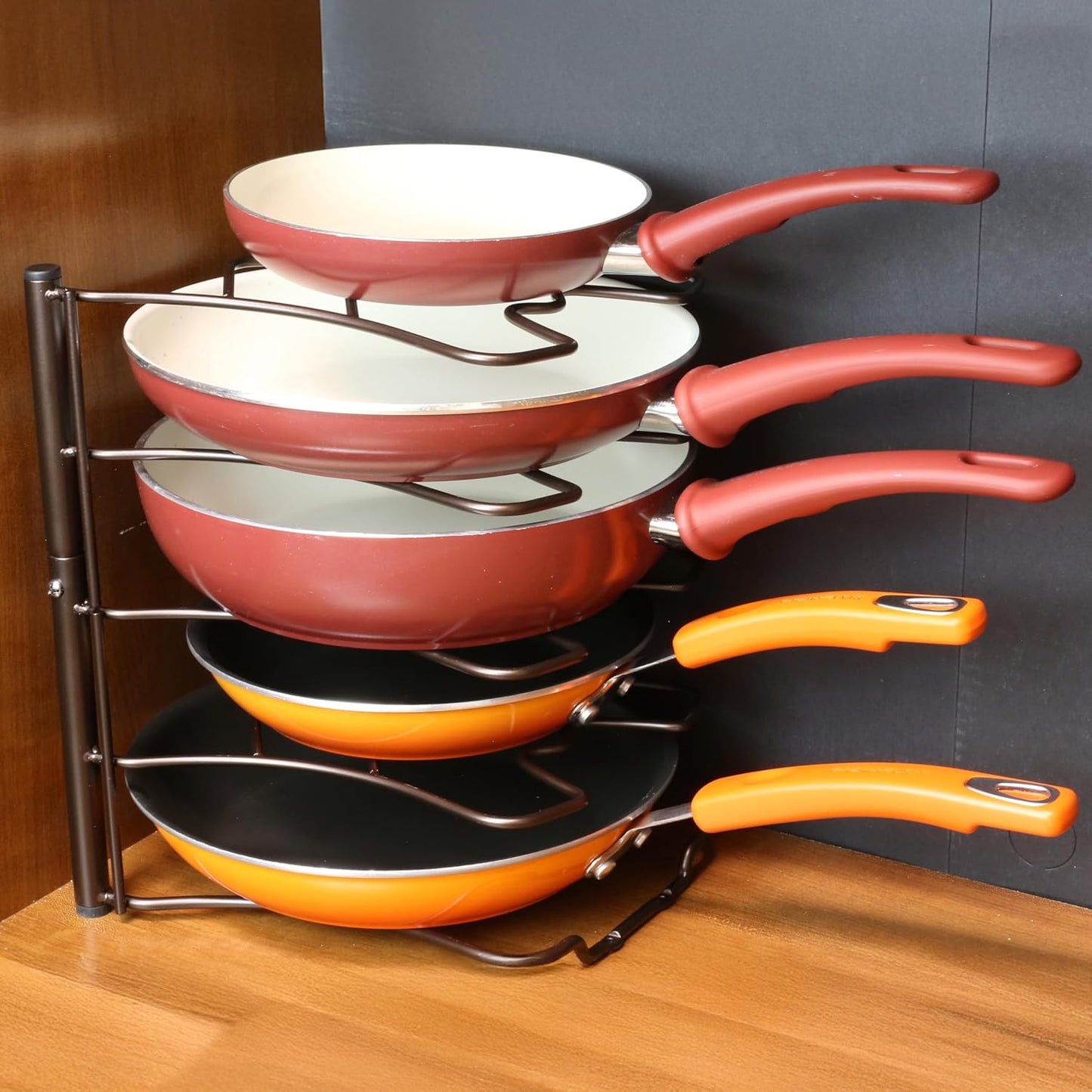 Deco Brothers Pan Organizer Rack for Kitchen Cabinet and Counter, Bronze
