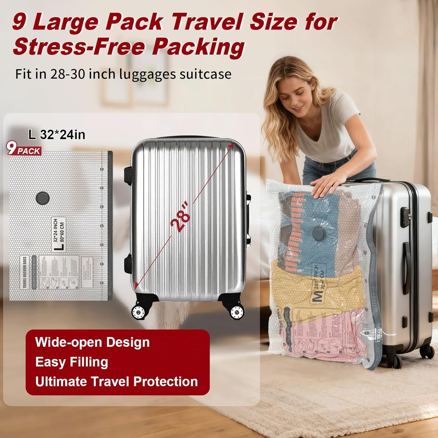 Rechargeable Wireless Pump Travel Storage Bags Set for Travel & Home, 9 Pack (9L) Portable Space Saver Bags for Clothing Suitcase Backpack, Vacuum Compression Packing Seal for Clothes, Home Storage
